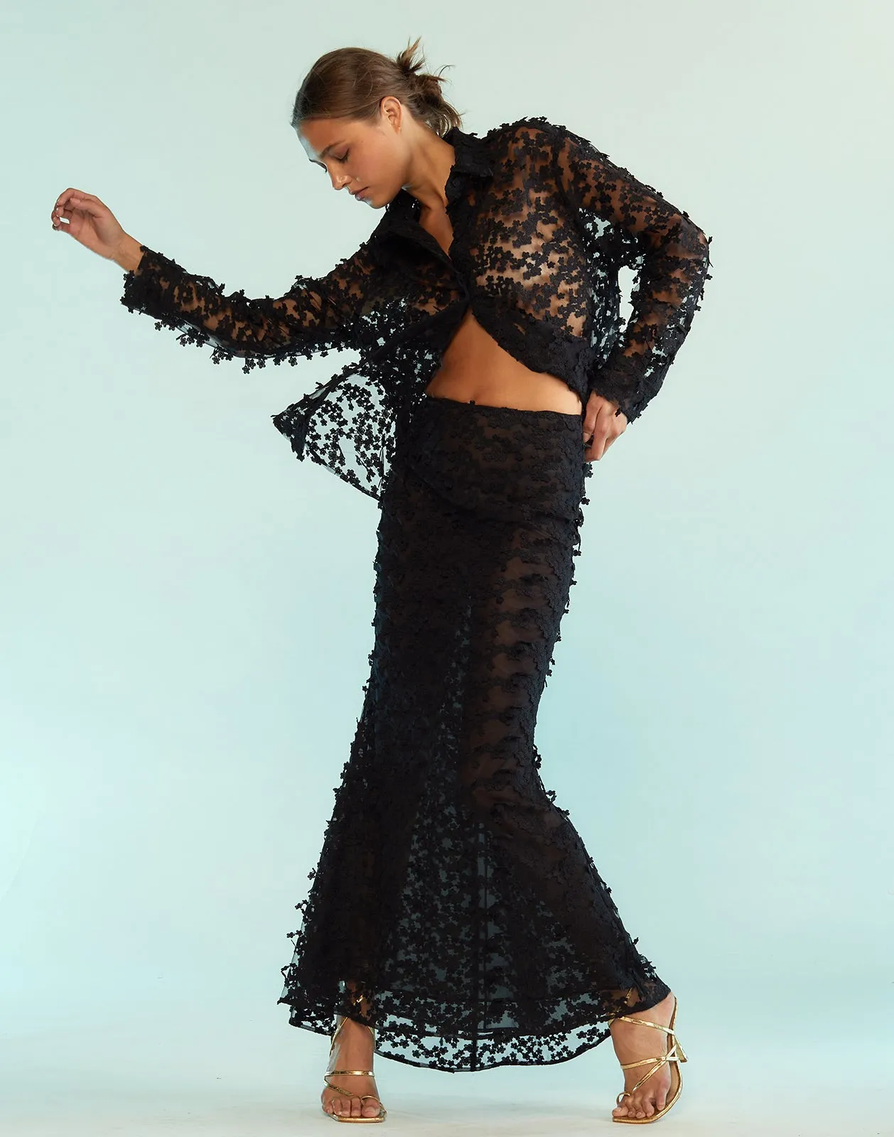 3D Embroidered Tulle Skirt