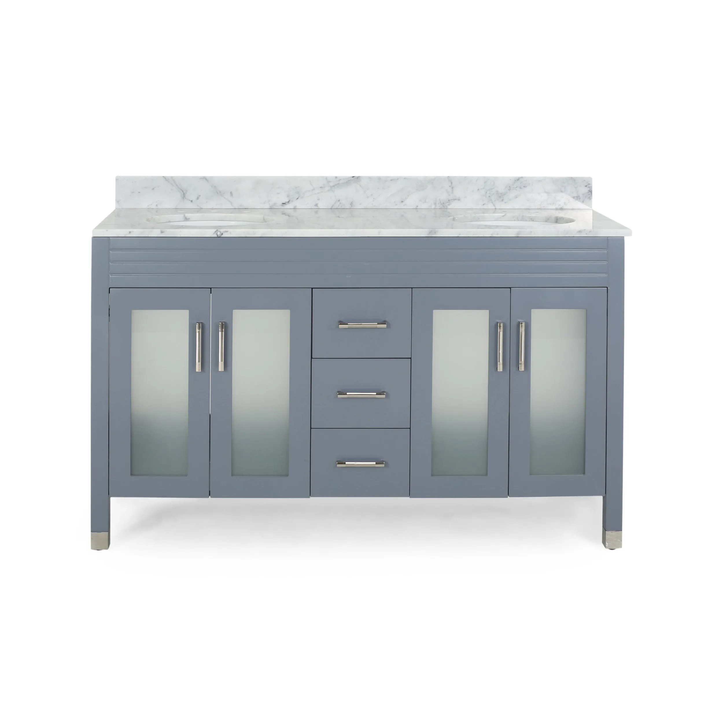 60" Wood Double Sink Bathroom Vanity with Marble Counter Top with Carrara White Marble - NH619703