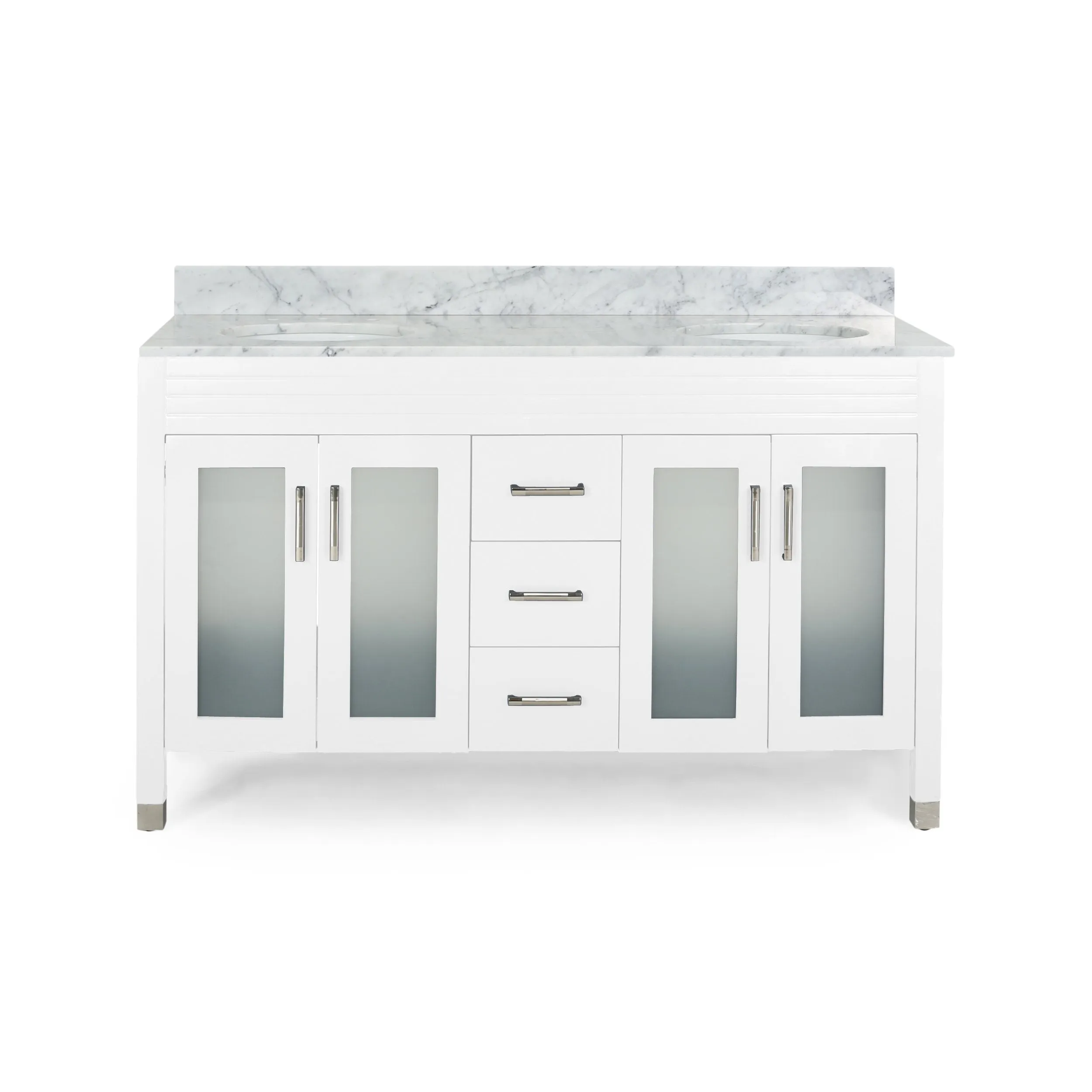 60" Wood Double Sink Bathroom Vanity with Marble Counter Top with Carrara White Marble - NH619703