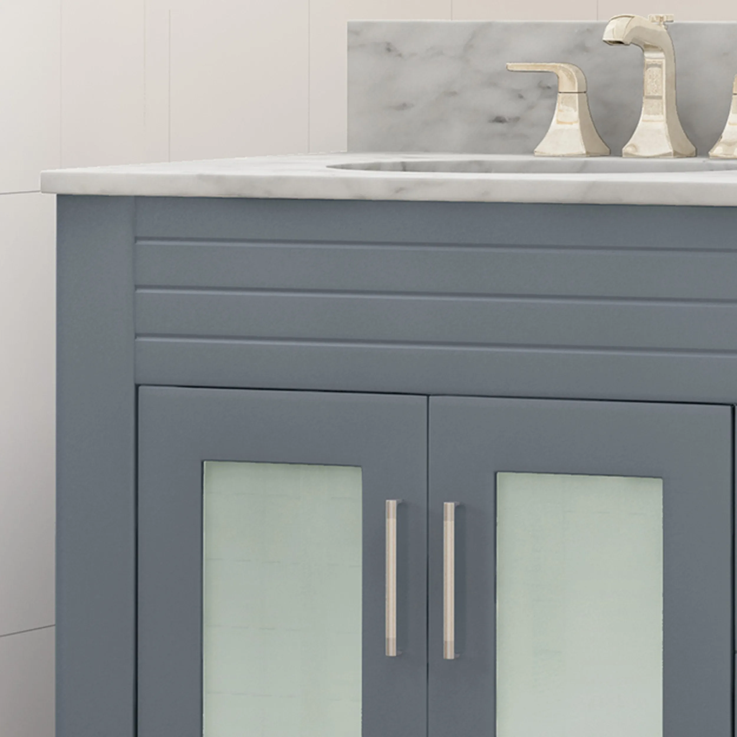 60" Wood Double Sink Bathroom Vanity with Marble Counter Top with Carrara White Marble - NH619703