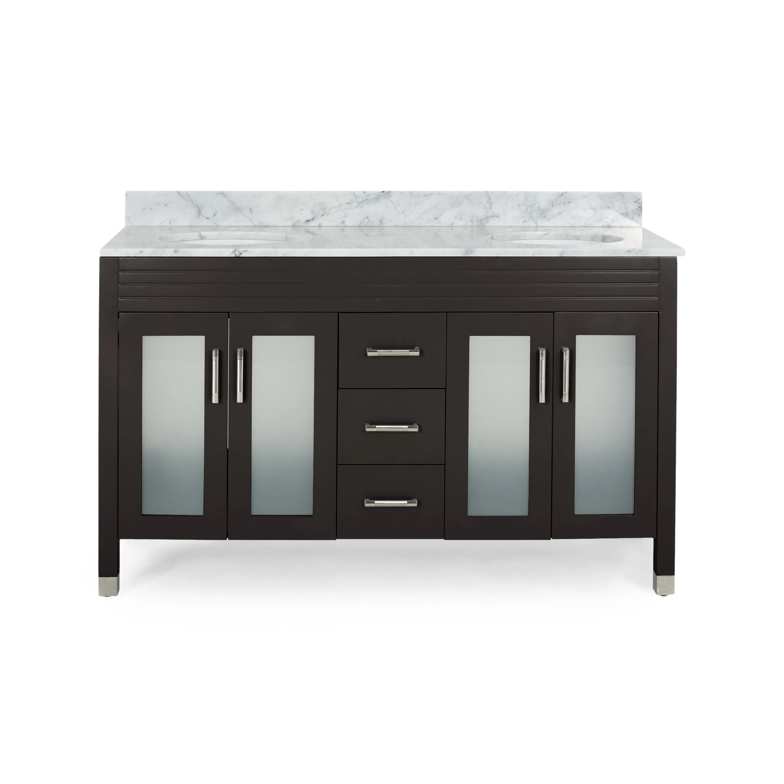60" Wood Double Sink Bathroom Vanity with Marble Counter Top with Carrara White Marble - NH619703