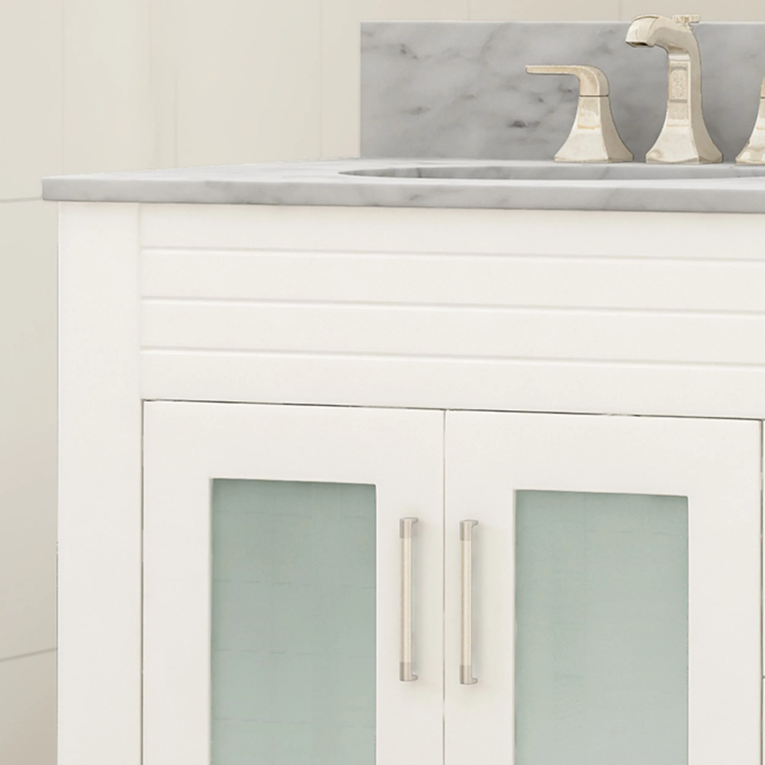 60" Wood Double Sink Bathroom Vanity with Marble Counter Top with Carrara White Marble - NH619703