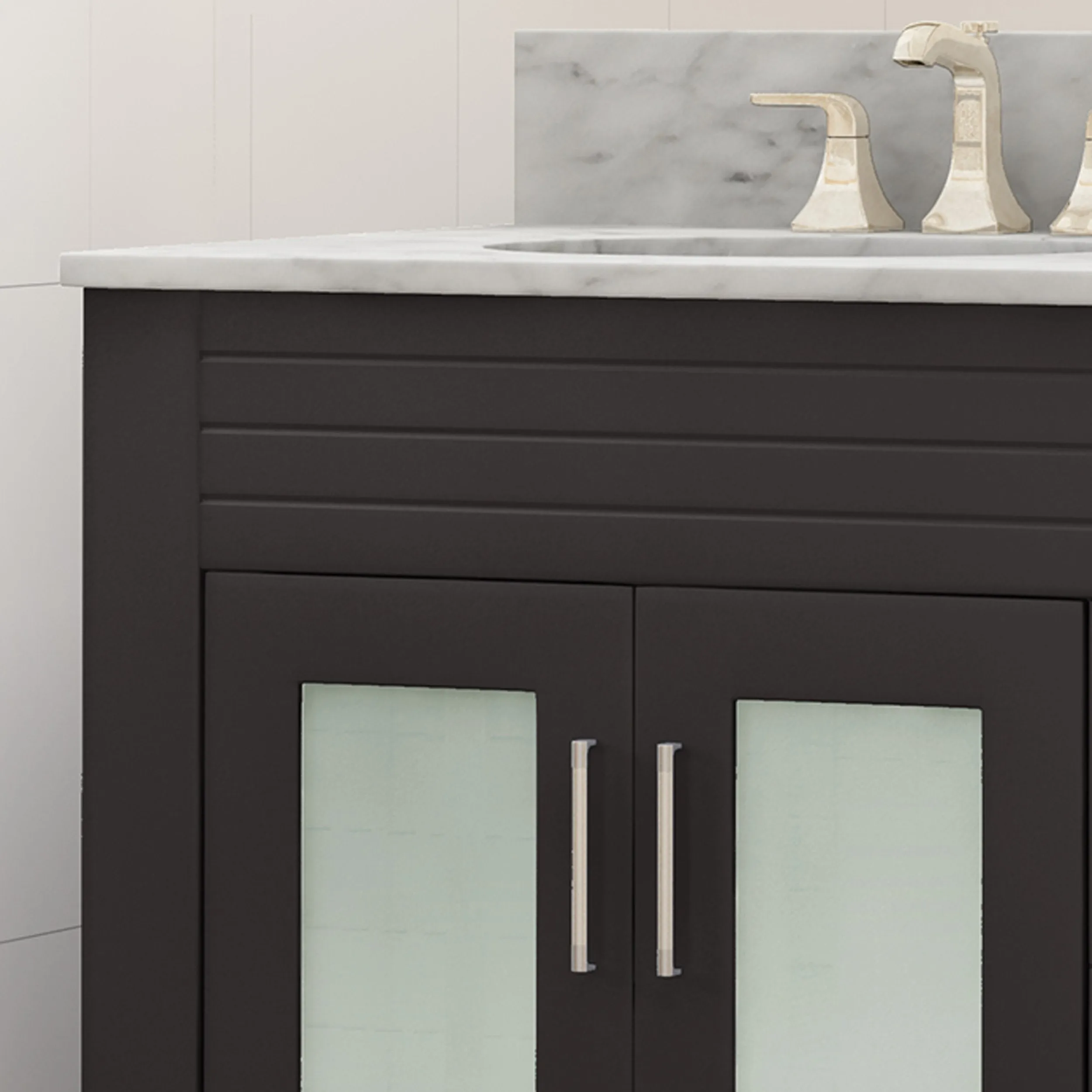 60" Wood Double Sink Bathroom Vanity with Marble Counter Top with Carrara White Marble - NH619703