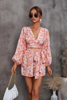 BerriesJam - 2024 Print Lace-up Sexy Long-sleeve Jumpsuit Set