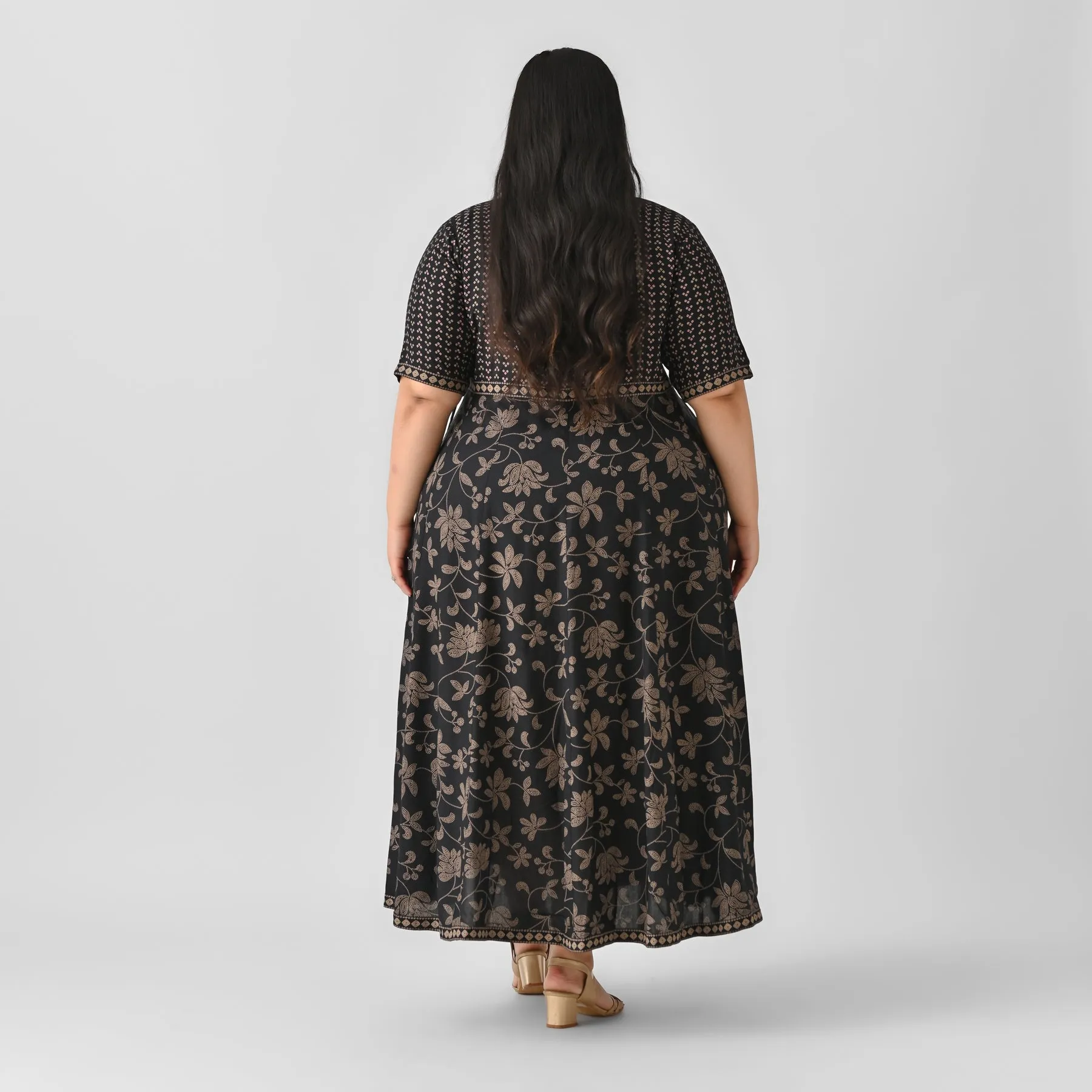 Black Bandhani Inspired Floral Dress - SOM