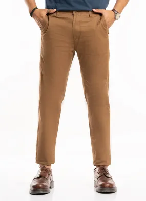 Brown Plain Cotton Stretch Chino Trouser