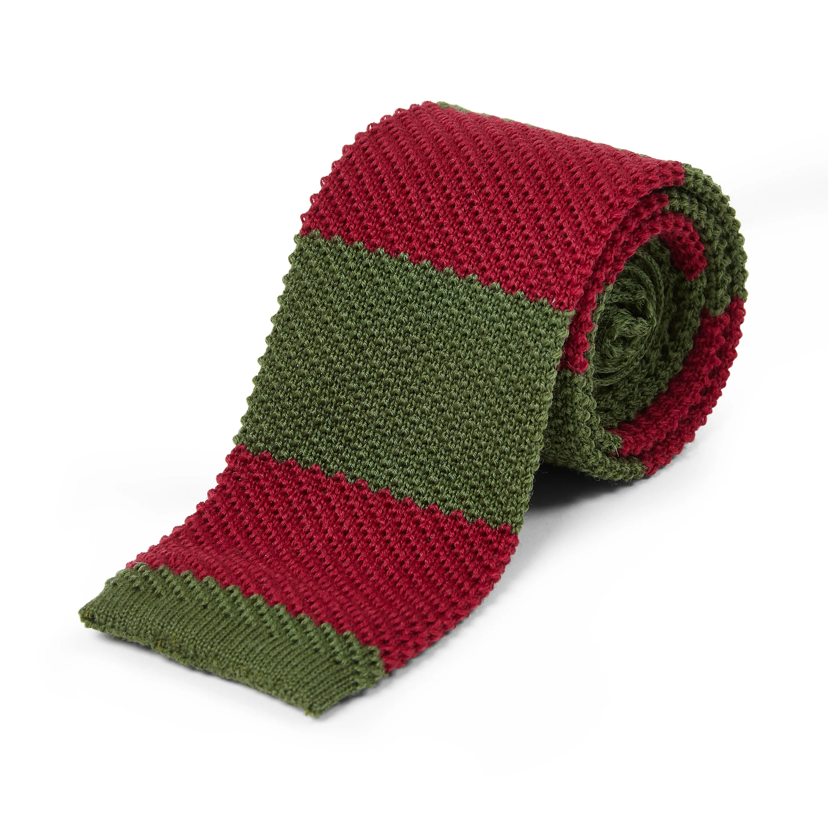 Burrows & Hare Knitted Tie - Stripe Green & Red