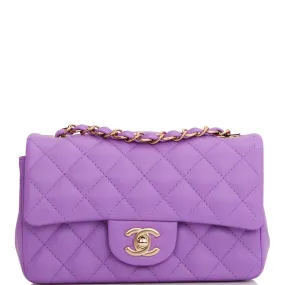 Chanel Mini Rectangular Flap Bag Purple Lambskin Light Gold Hardware