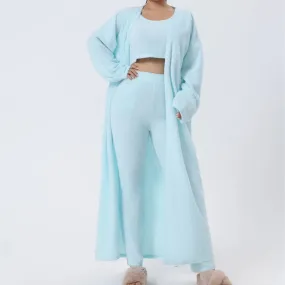 Cozy Knit 3 Pieces Set Fluffy Pajamas Women Casual Sleepwear Tank Top and Shorts Plus Size Hoodie Leisure Homsuit Winter Pijamas