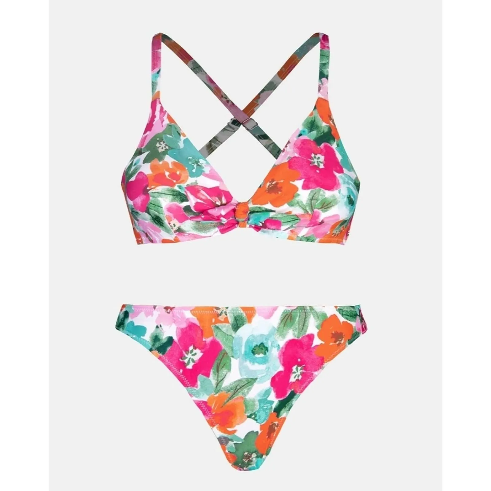 CUPSHE Two Piece Swim Bikini Set Floral Print Knot Bunny Tie Medium