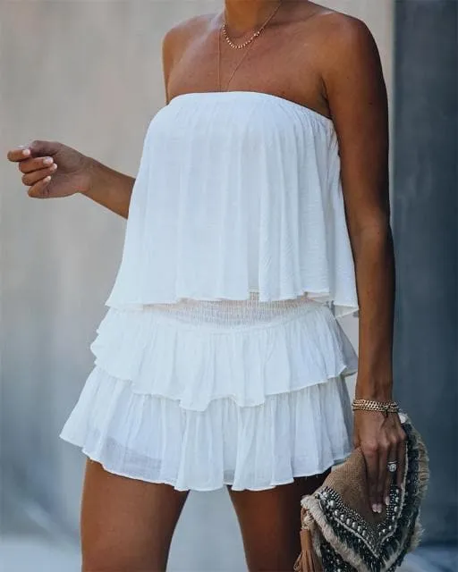 DressBetty - Fashion Women Summer Elegant Off Shoulder Layered Ruffle Romper