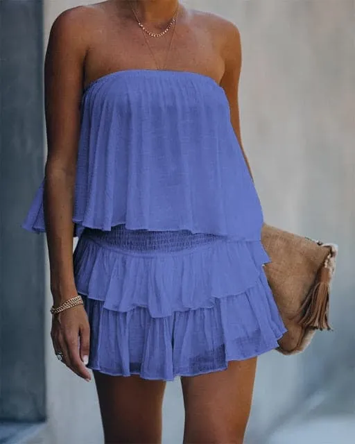 DressBetty - Fashion Women Summer Elegant Off Shoulder Layered Ruffle Romper