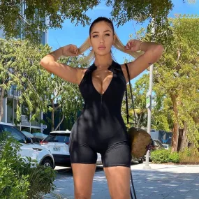 DressBetty - Sleeveless Zipper Backless Romper