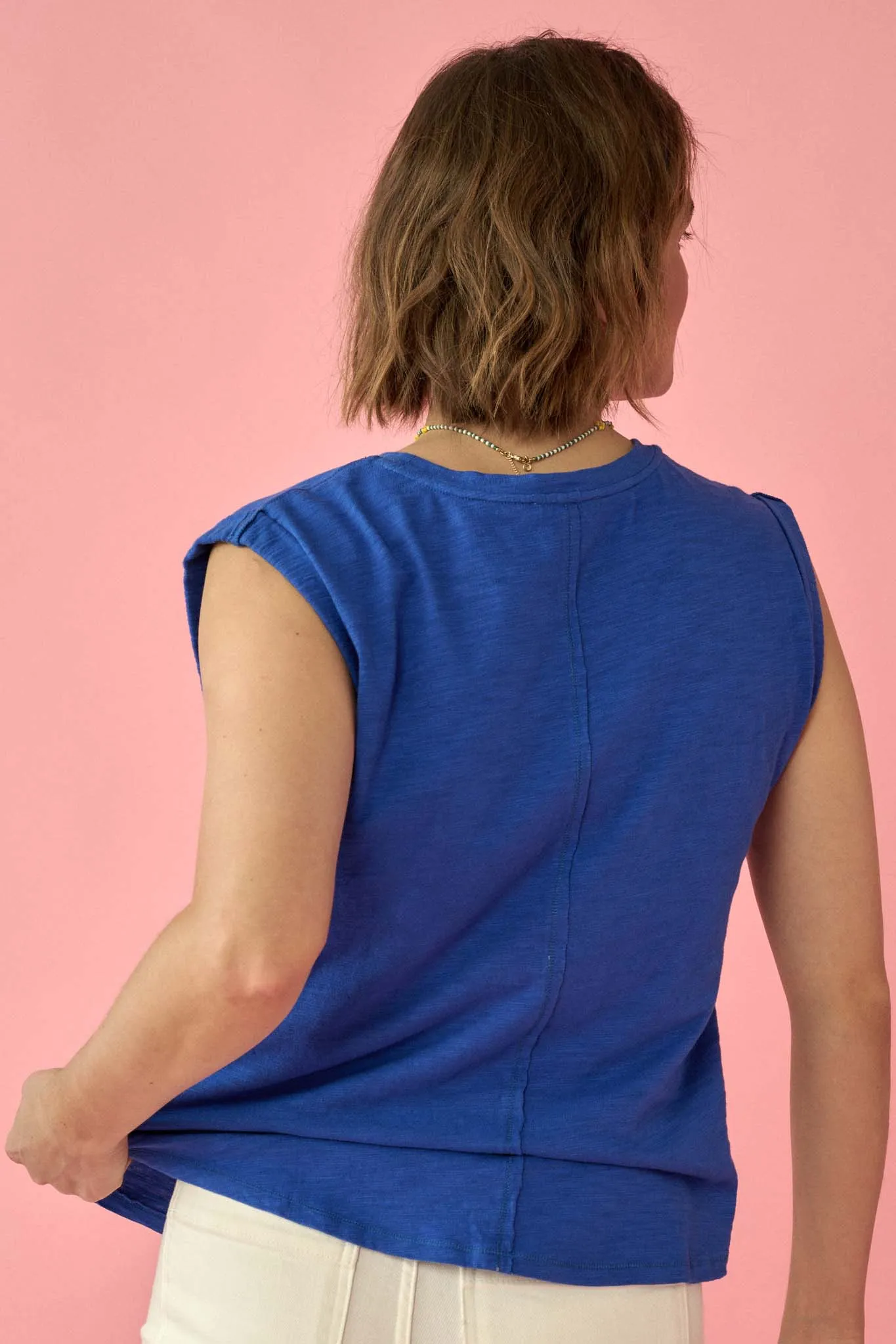 Easy Fit Vintage-Wash Slub Cotton Sleeveless Tee