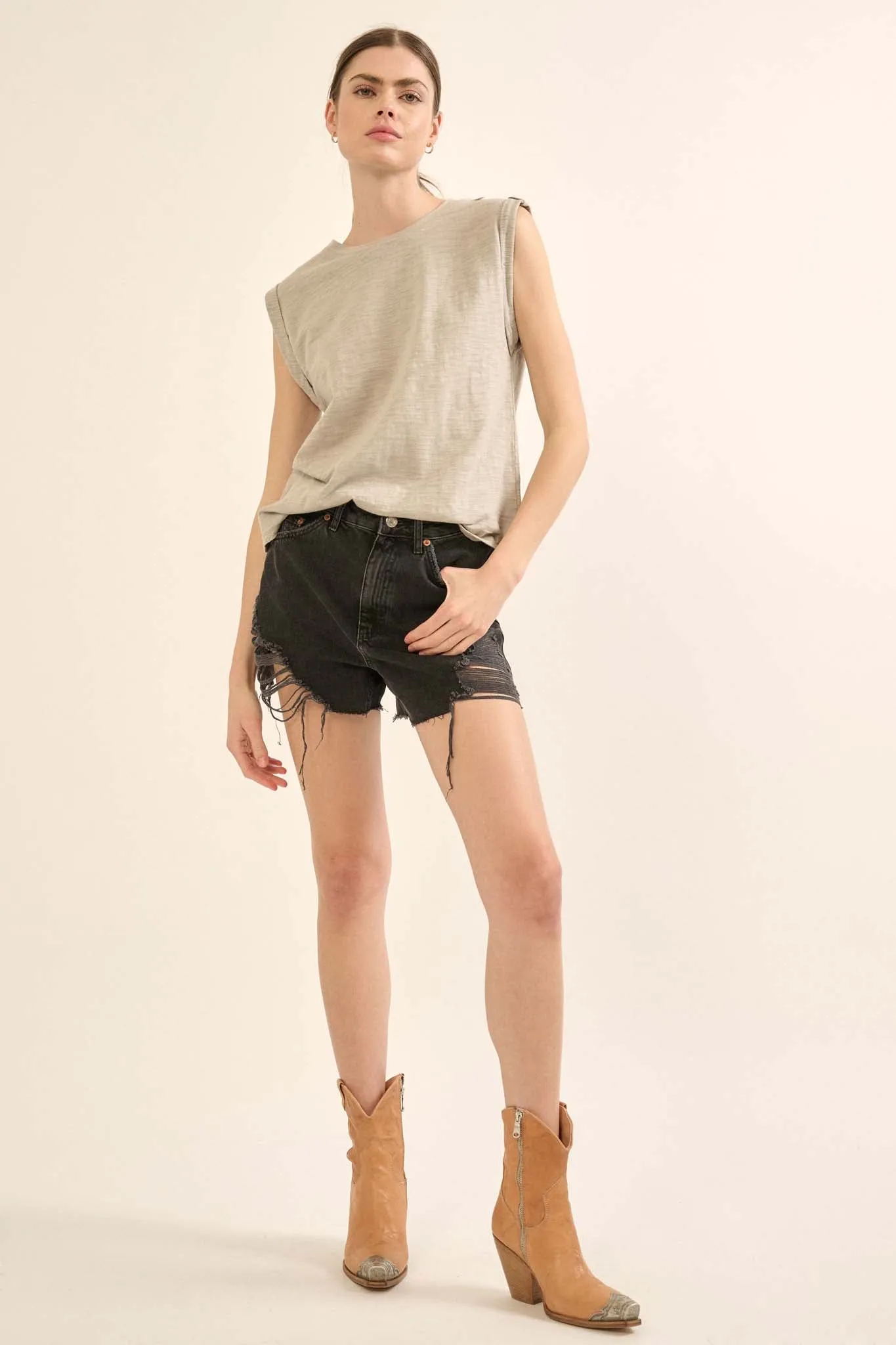 Easy Fit Vintage-Wash Slub Cotton Sleeveless Tee
