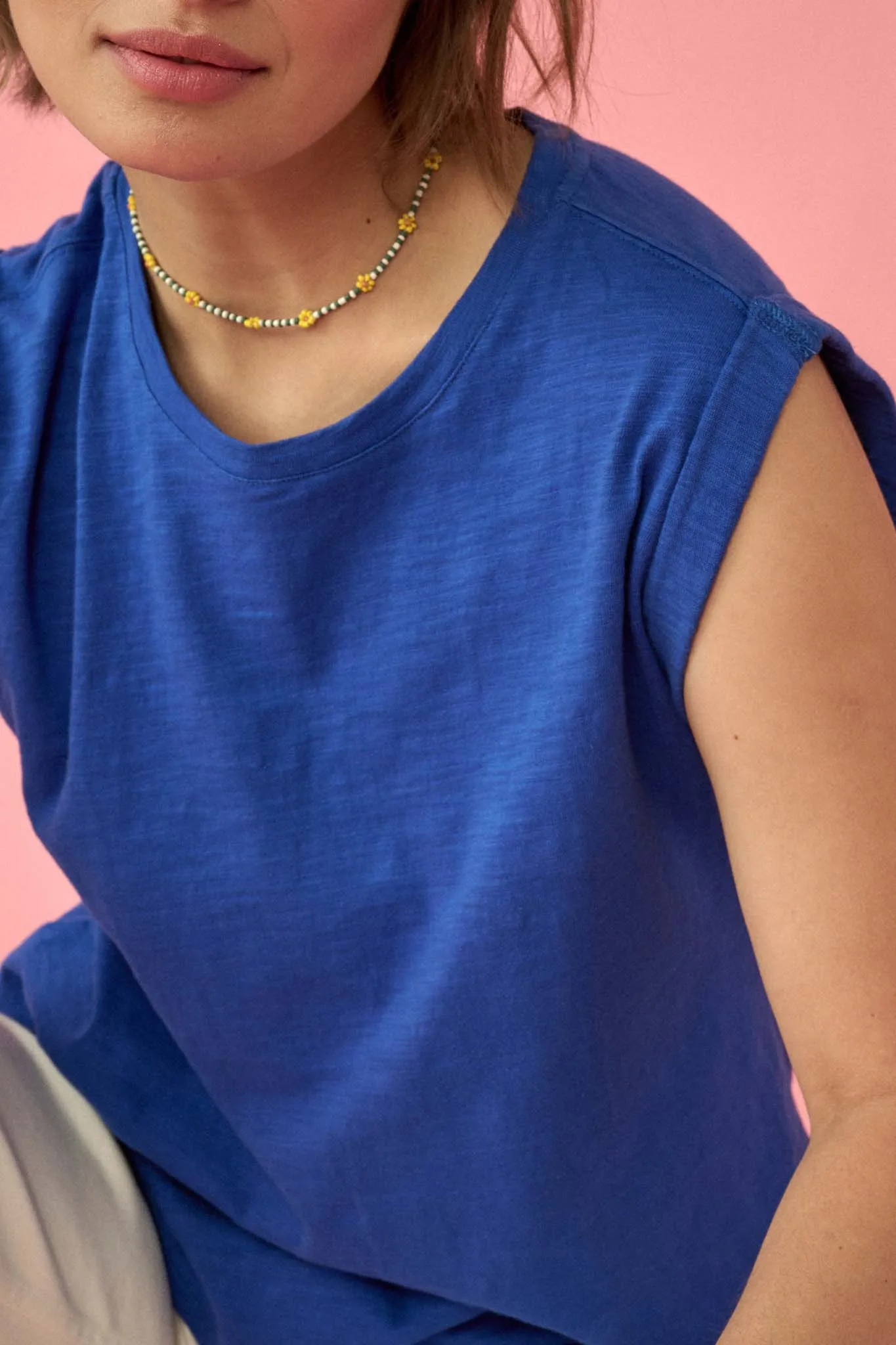 Easy Fit Vintage-Wash Slub Cotton Sleeveless Tee
