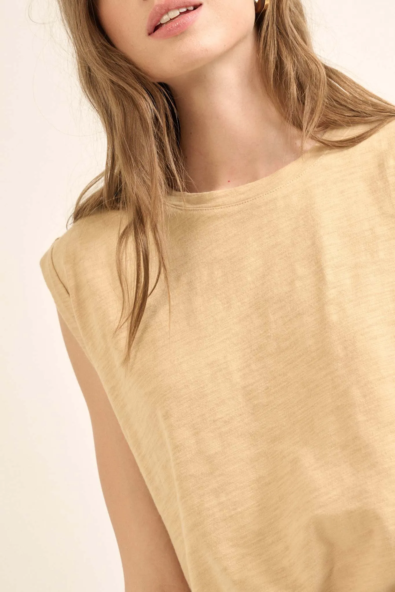 Easy Fit Vintage-Wash Slub Cotton Sleeveless Tee