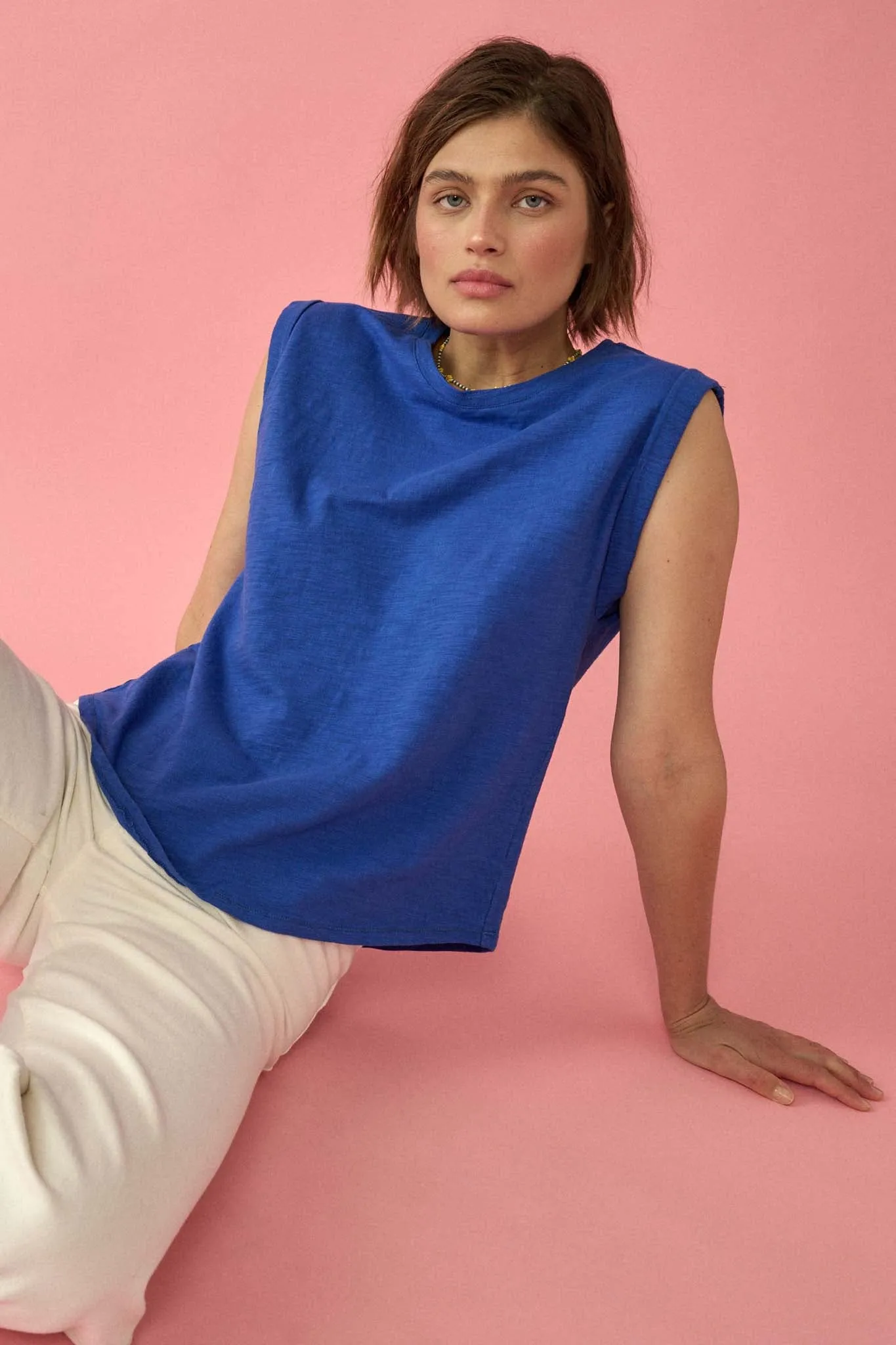Easy Fit Vintage-Wash Slub Cotton Sleeveless Tee