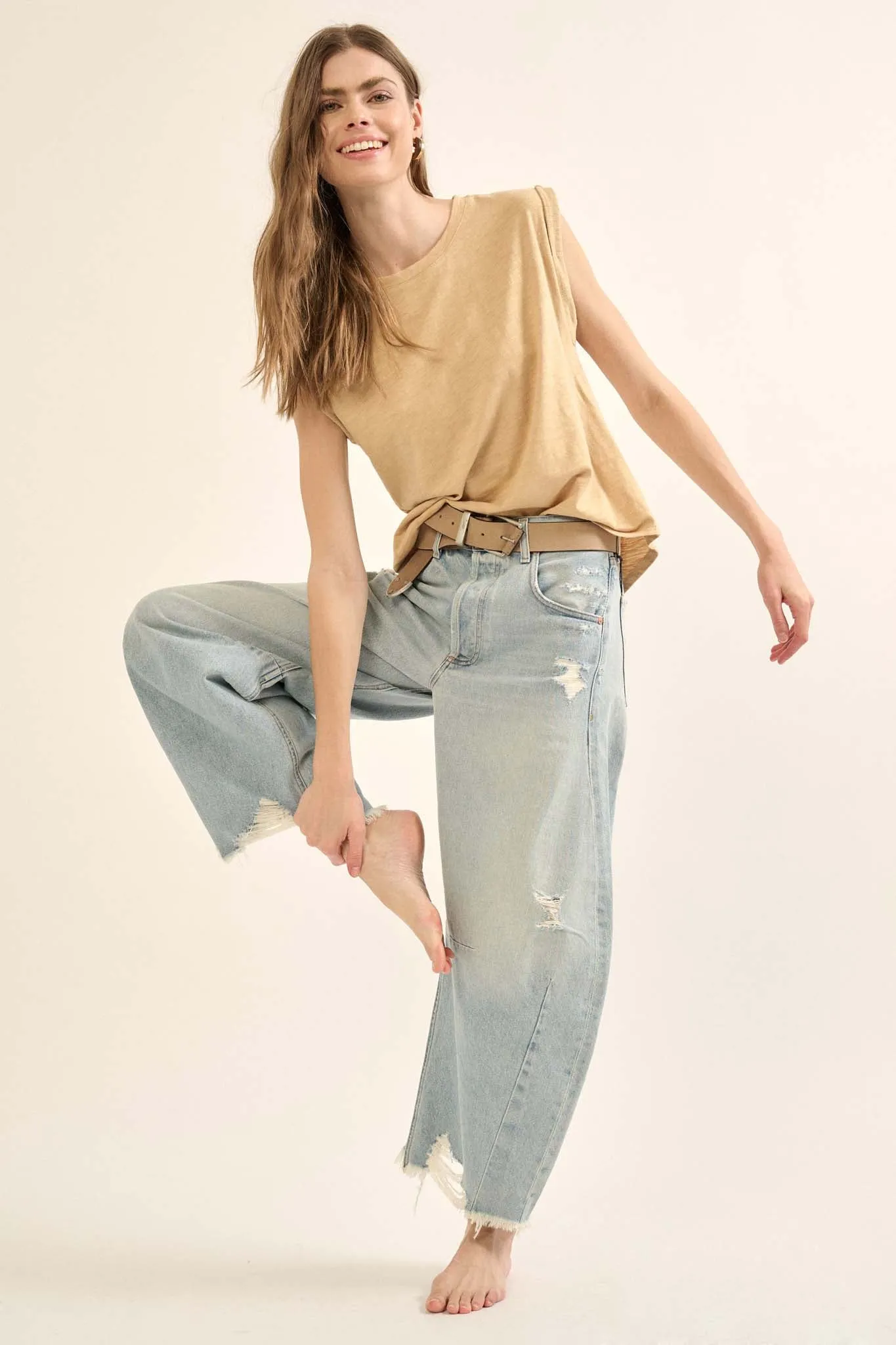 Easy Fit Vintage-Wash Slub Cotton Sleeveless Tee