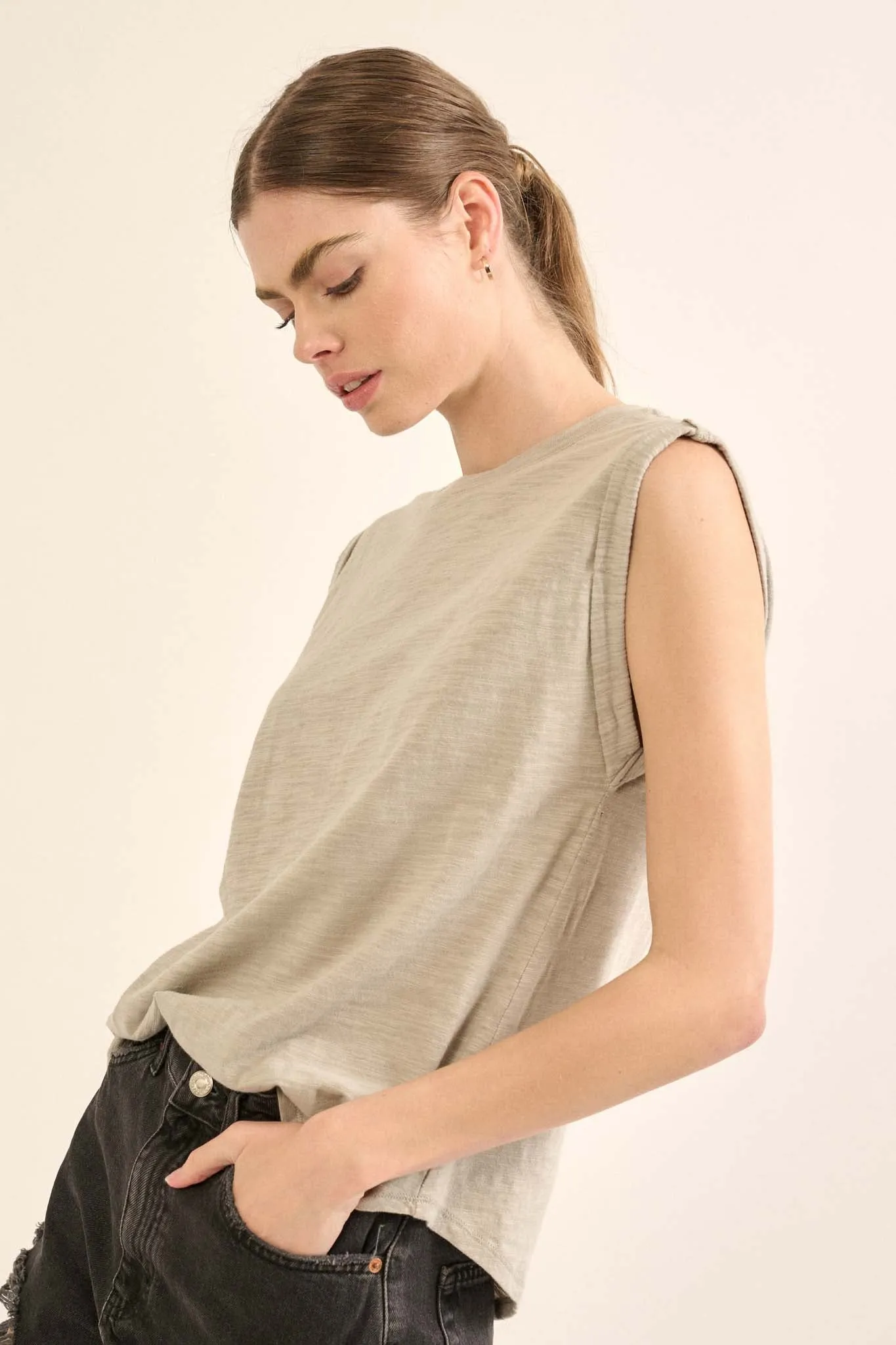 Easy Fit Vintage-Wash Slub Cotton Sleeveless Tee