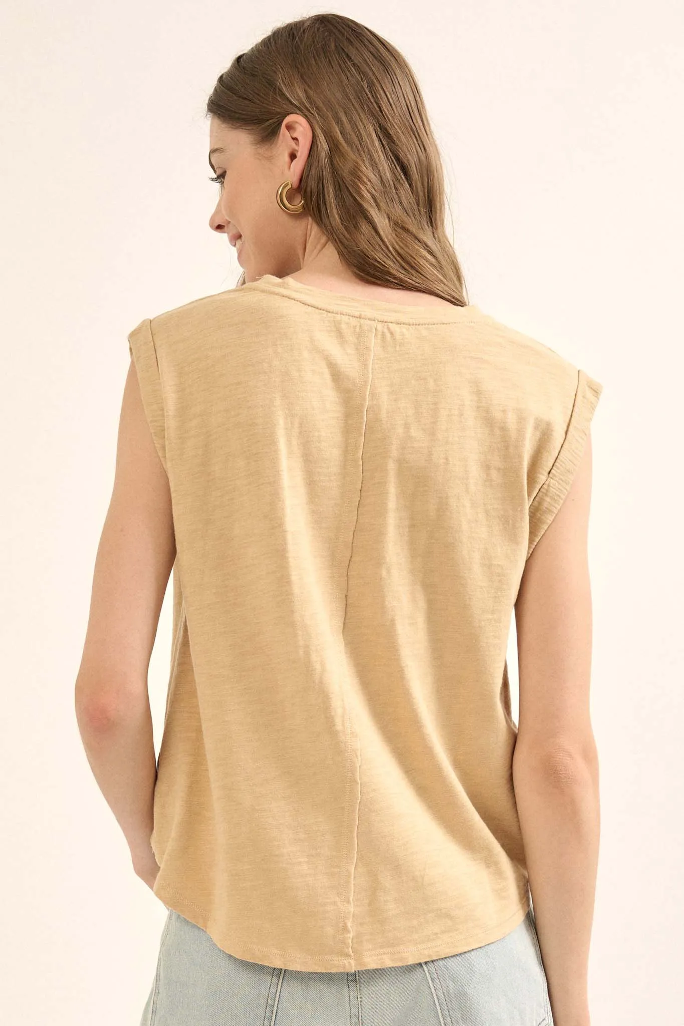 Easy Fit Vintage-Wash Slub Cotton Sleeveless Tee
