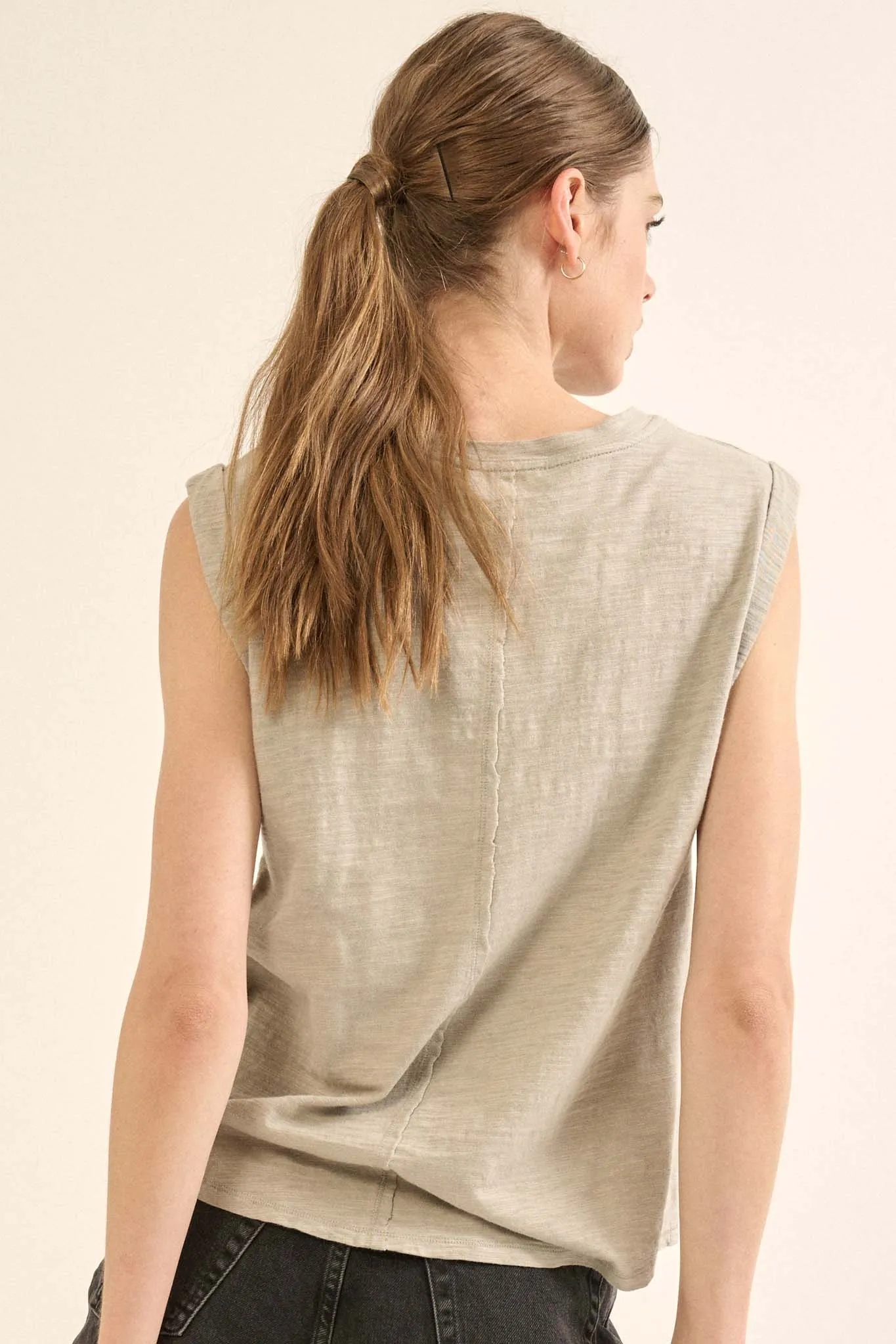 Easy Fit Vintage-Wash Slub Cotton Sleeveless Tee
