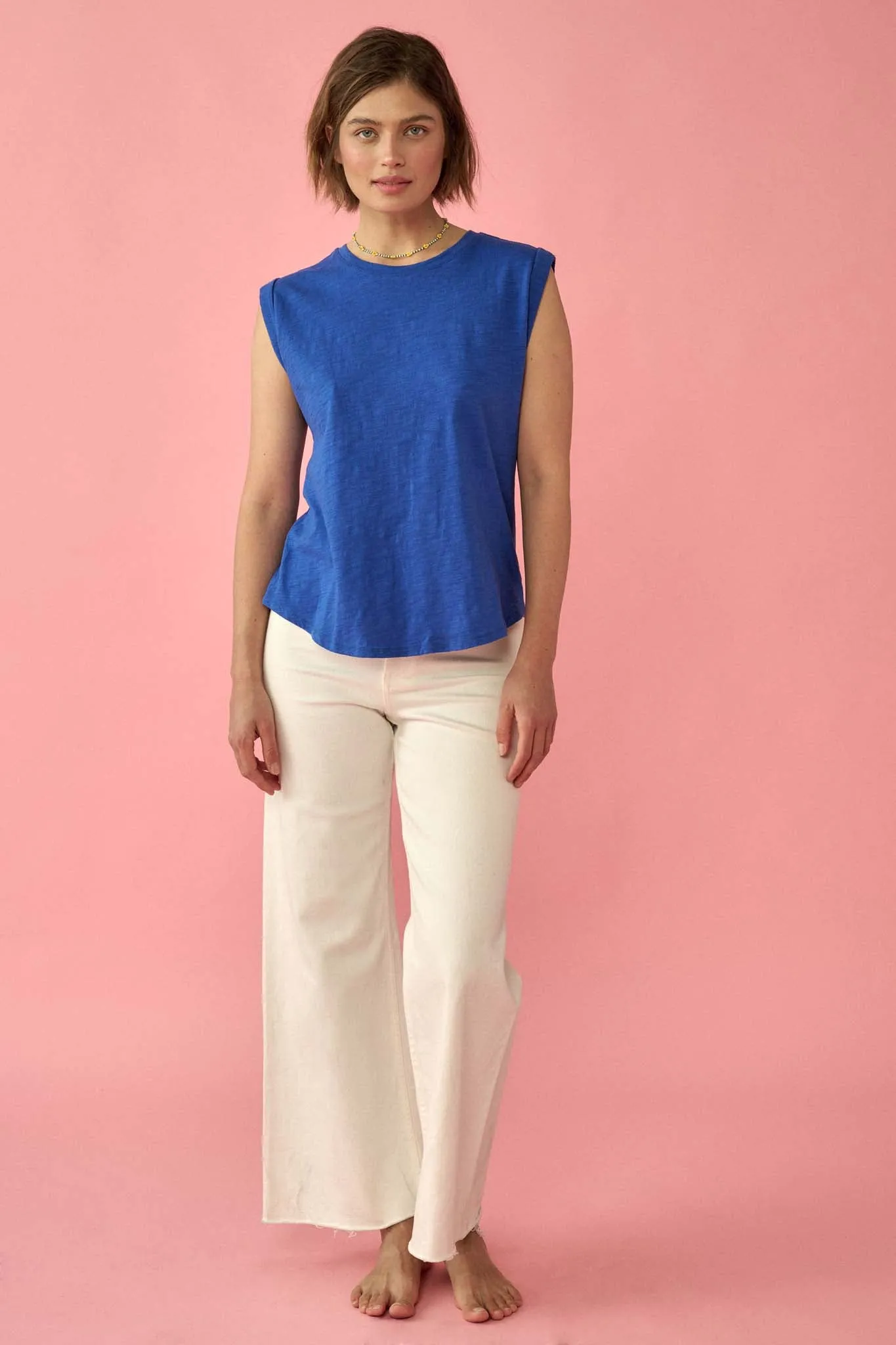 Easy Fit Vintage-Wash Slub Cotton Sleeveless Tee