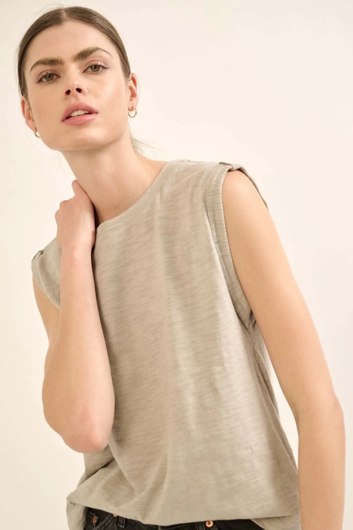 Easy Fit Vintage-Wash Slub Cotton Sleeveless Tee