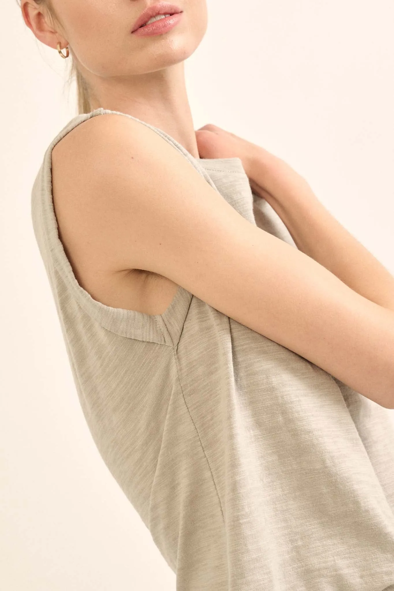 Easy Fit Vintage-Wash Slub Cotton Sleeveless Tee