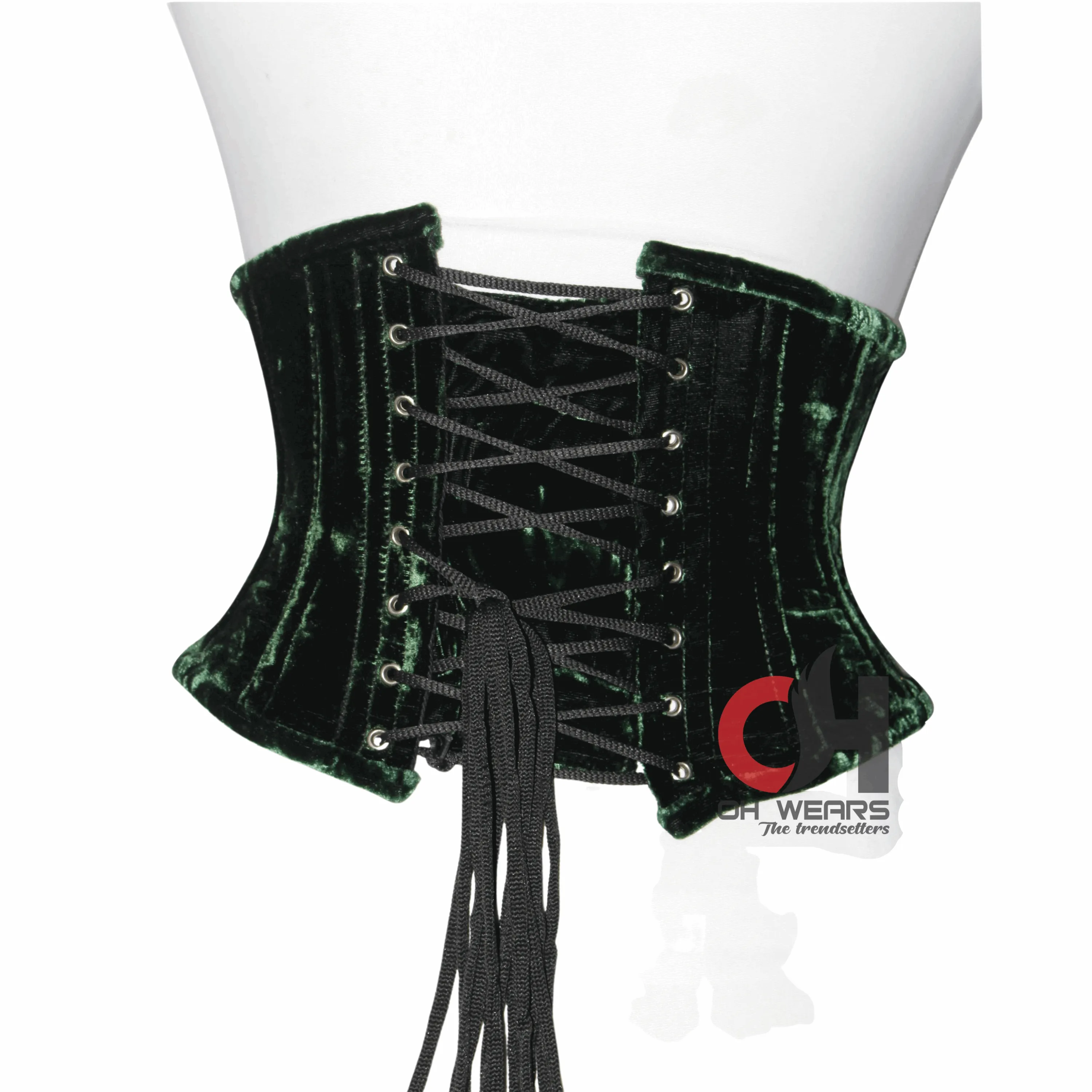 Green Velvet Underbust Corsets Steel Boned
