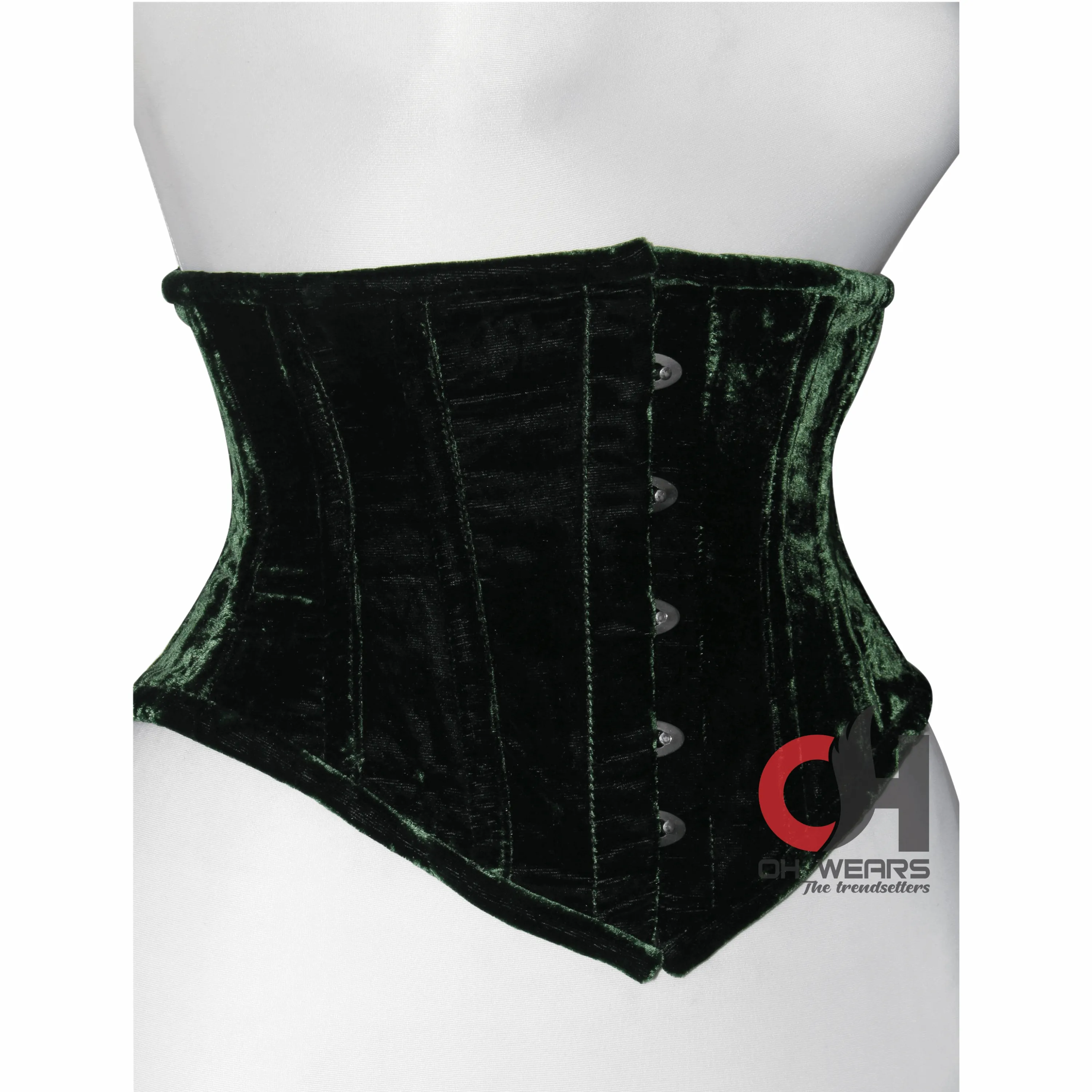 Green Velvet Underbust Corsets Steel Boned