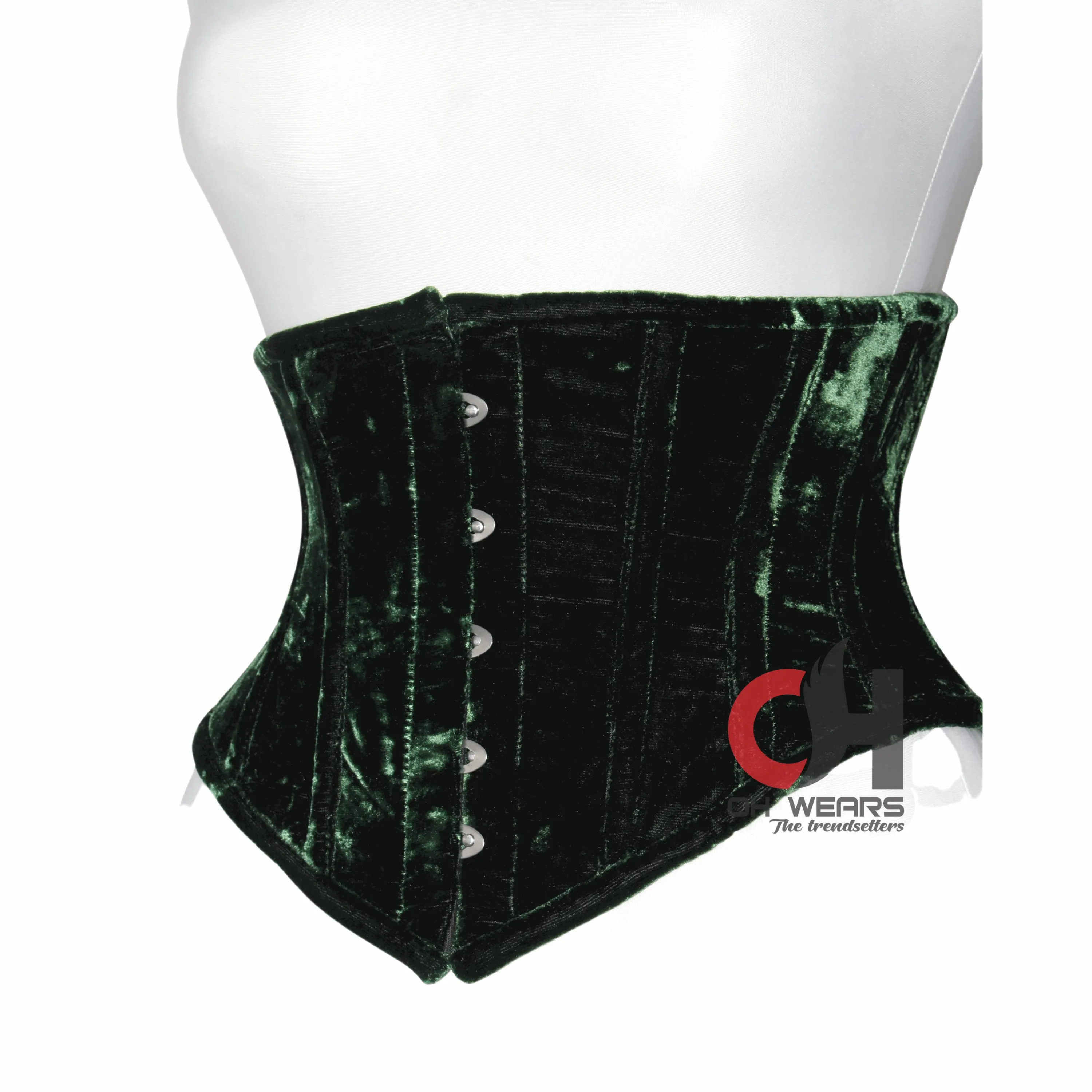 Green Velvet Underbust Corsets Steel Boned