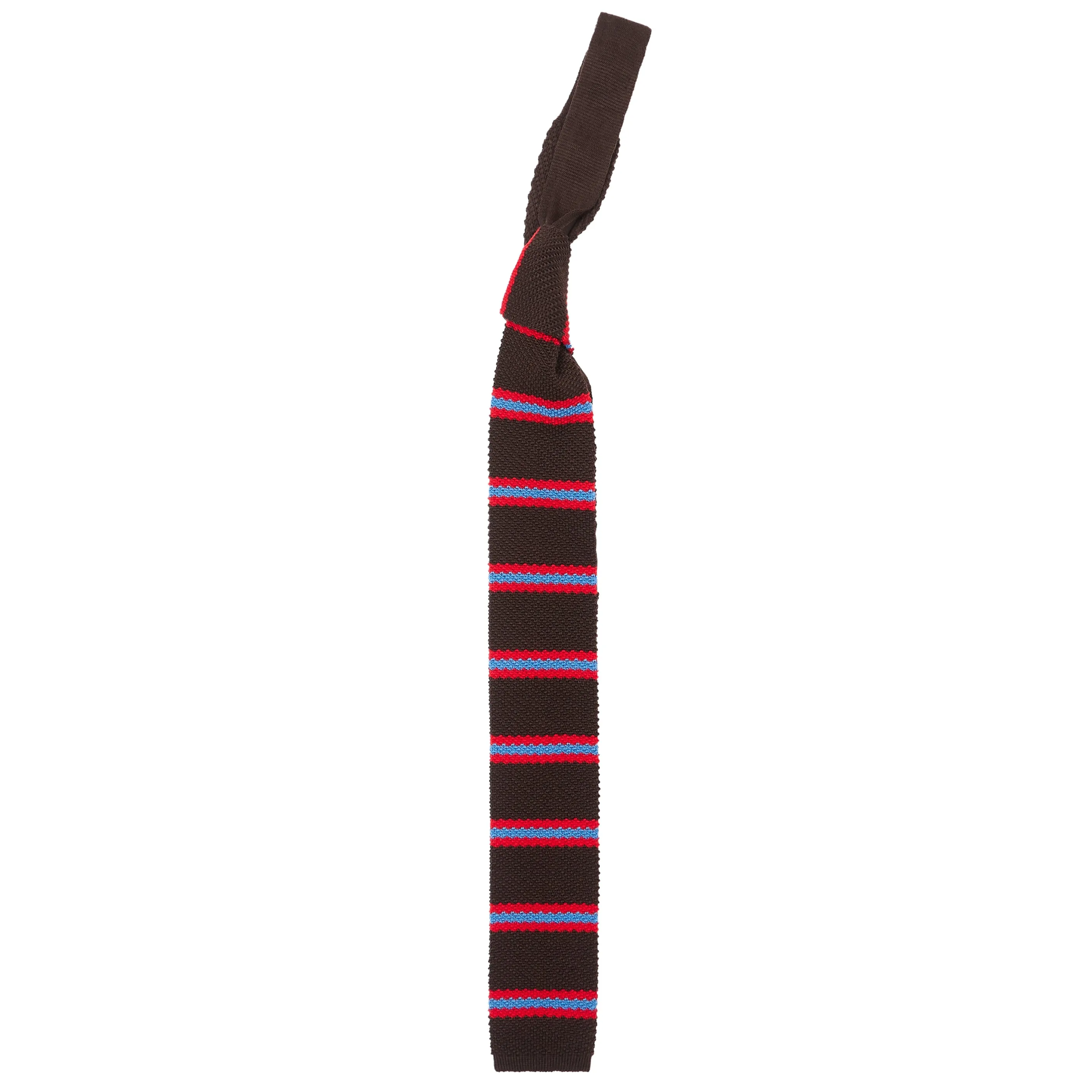 Knitted Tie - Stripe Brown, Red & Blue