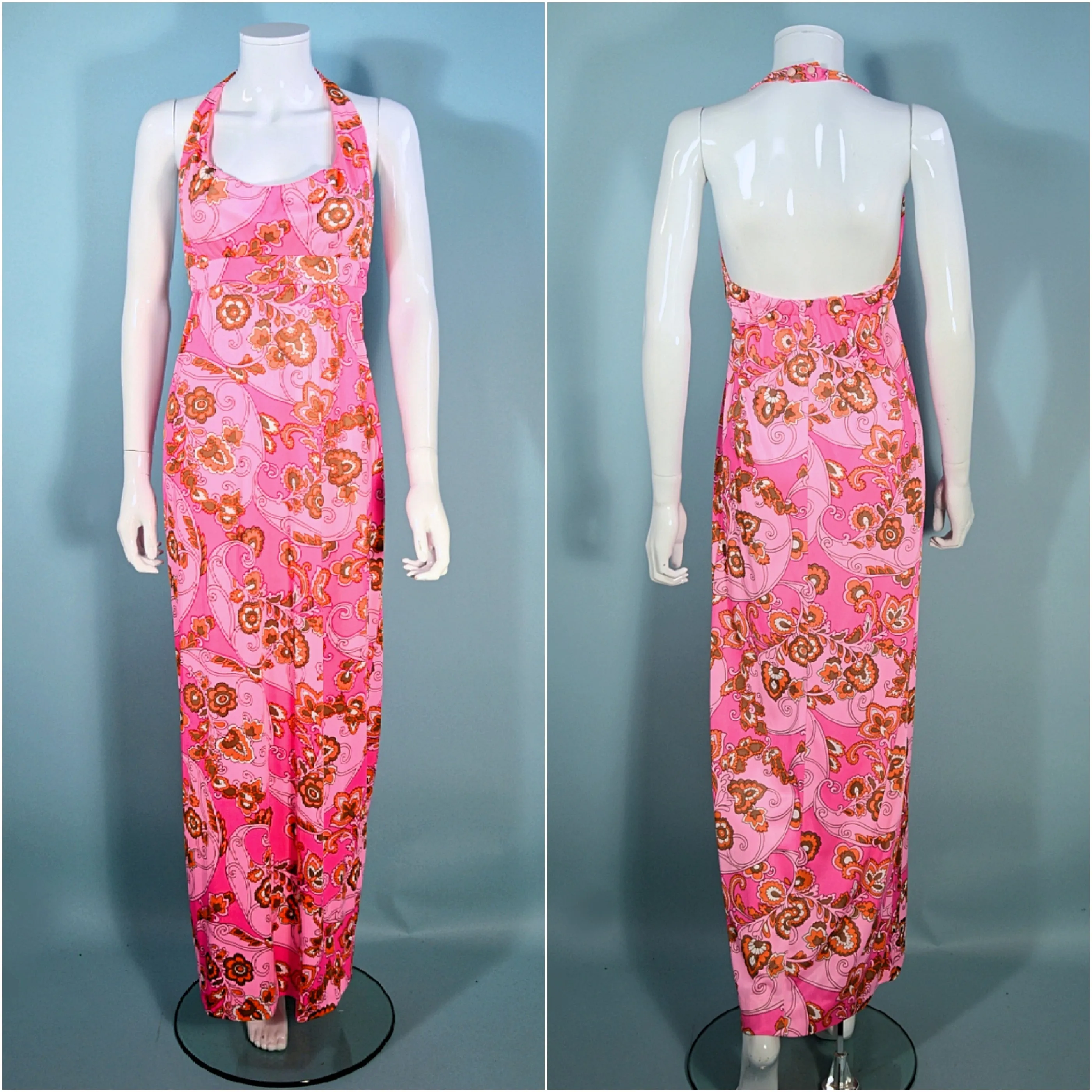 Liberty House of Hawaii, Psychedelic Floral Print Maxi Dress, Hawaiian Luau Tiki Dress S