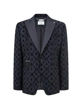 Men s Monogram Flock Single Jacket Black