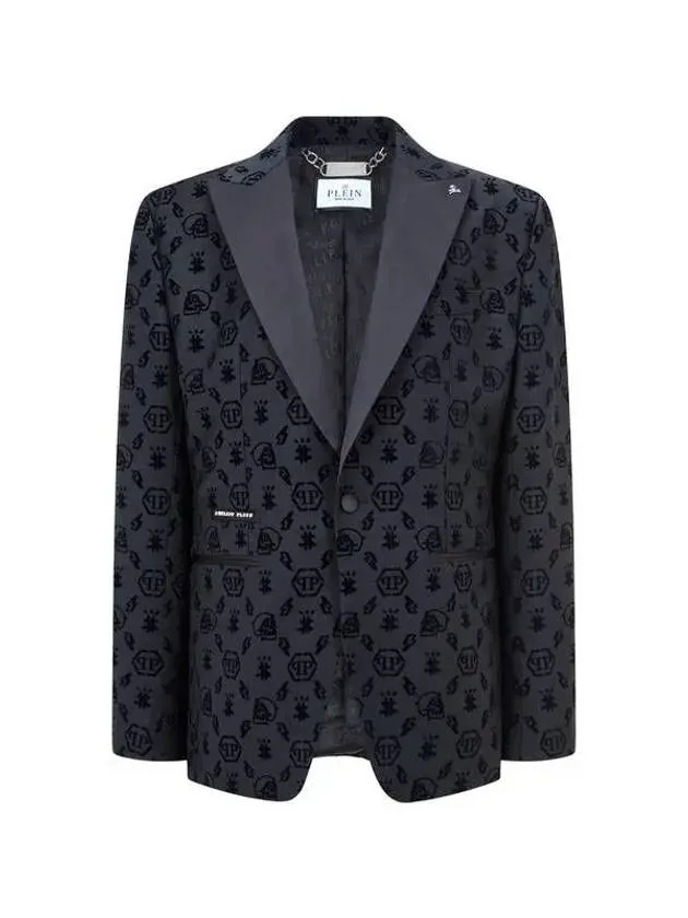 Men s Monogram Flock Single Jacket Black