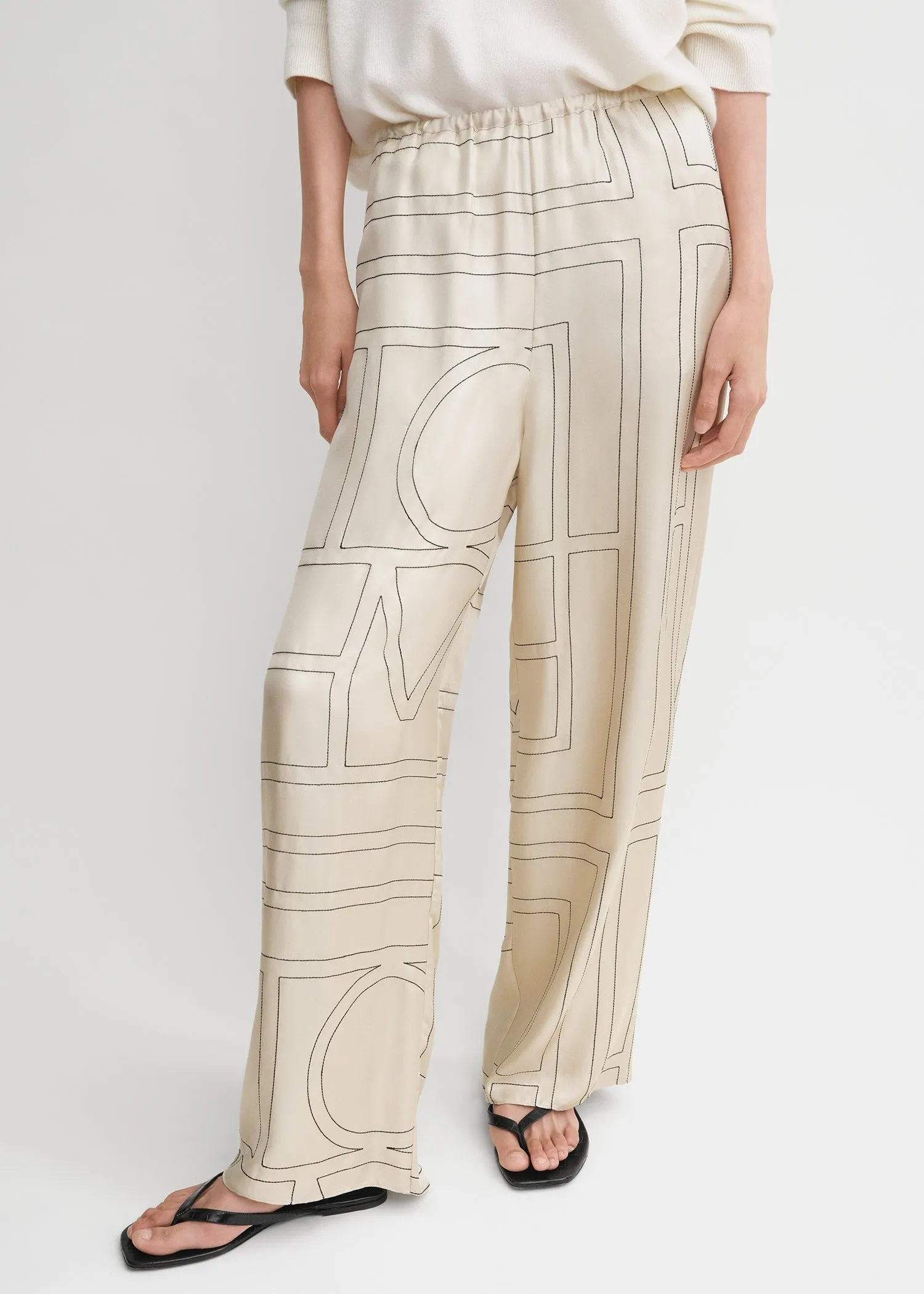 Monogram silk pj bottoms ivory