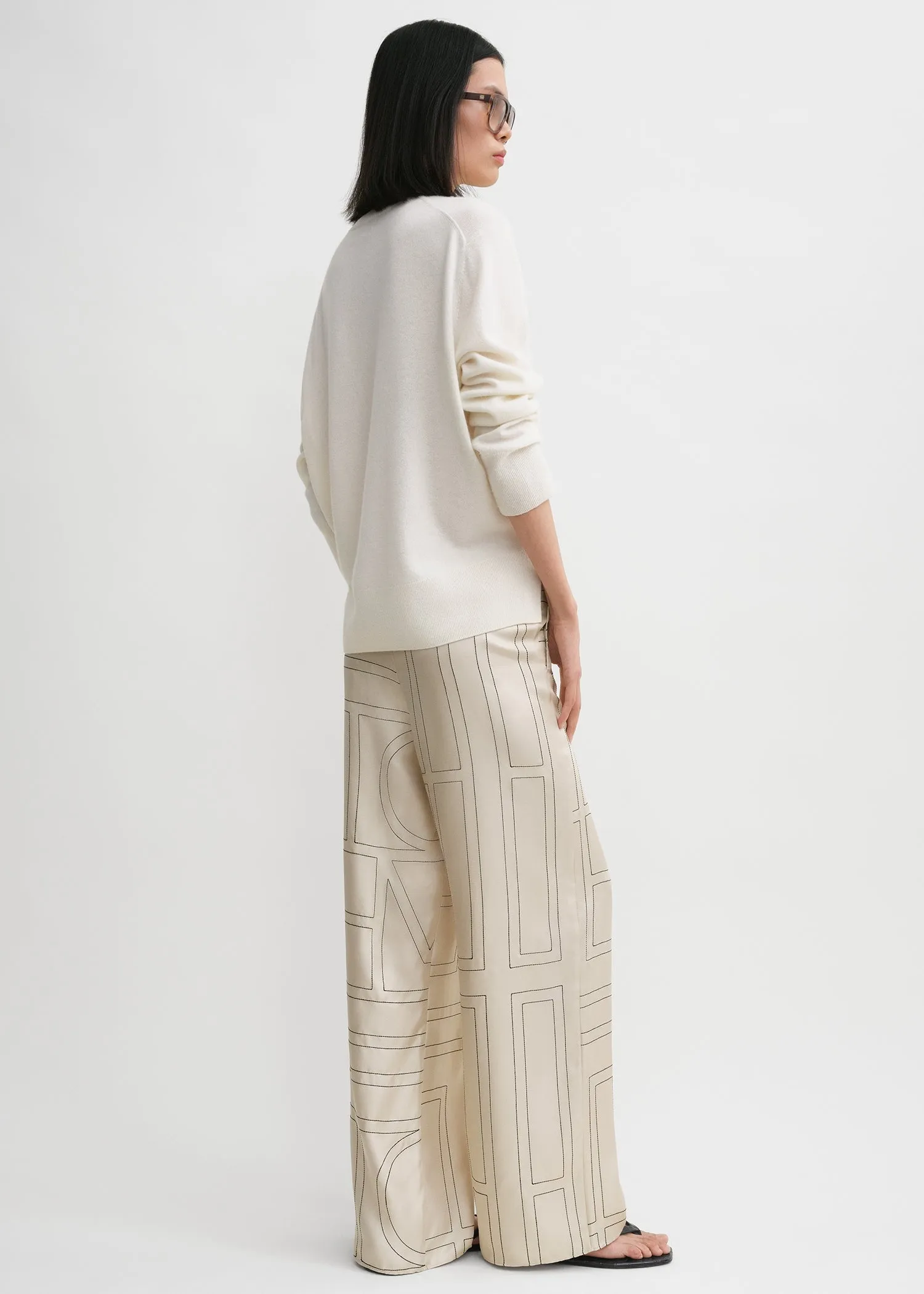 Monogram silk pj bottoms ivory