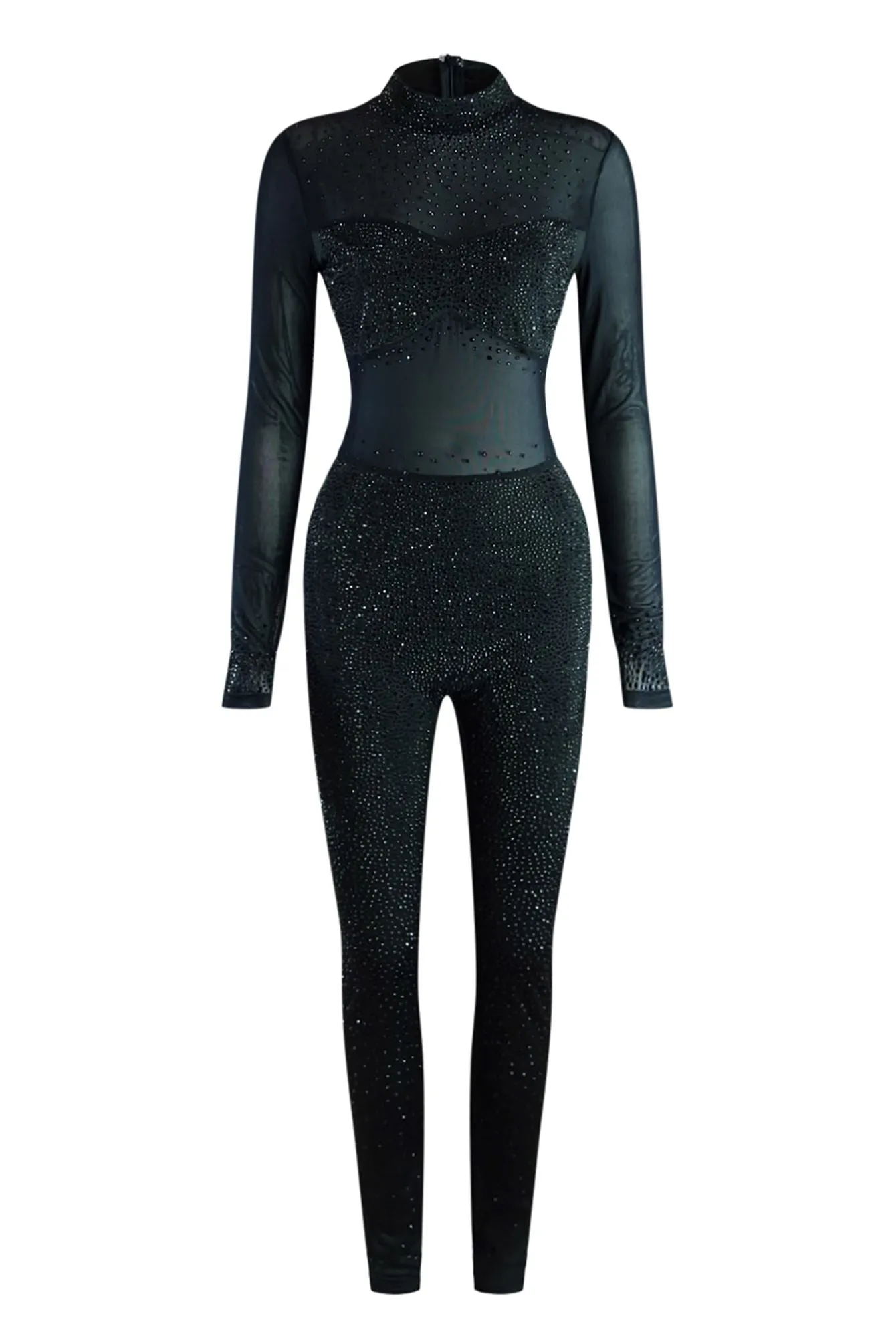 Never Enough Black Mesh Rhinestone Jumpsuit