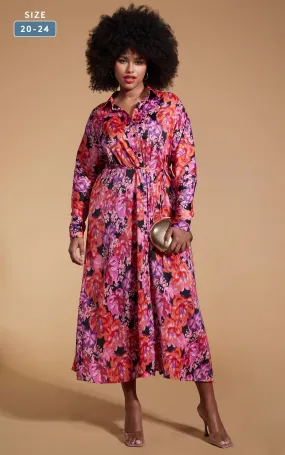 Paris Shirt Dress In Red & Lilac Floral - Extended Sizing