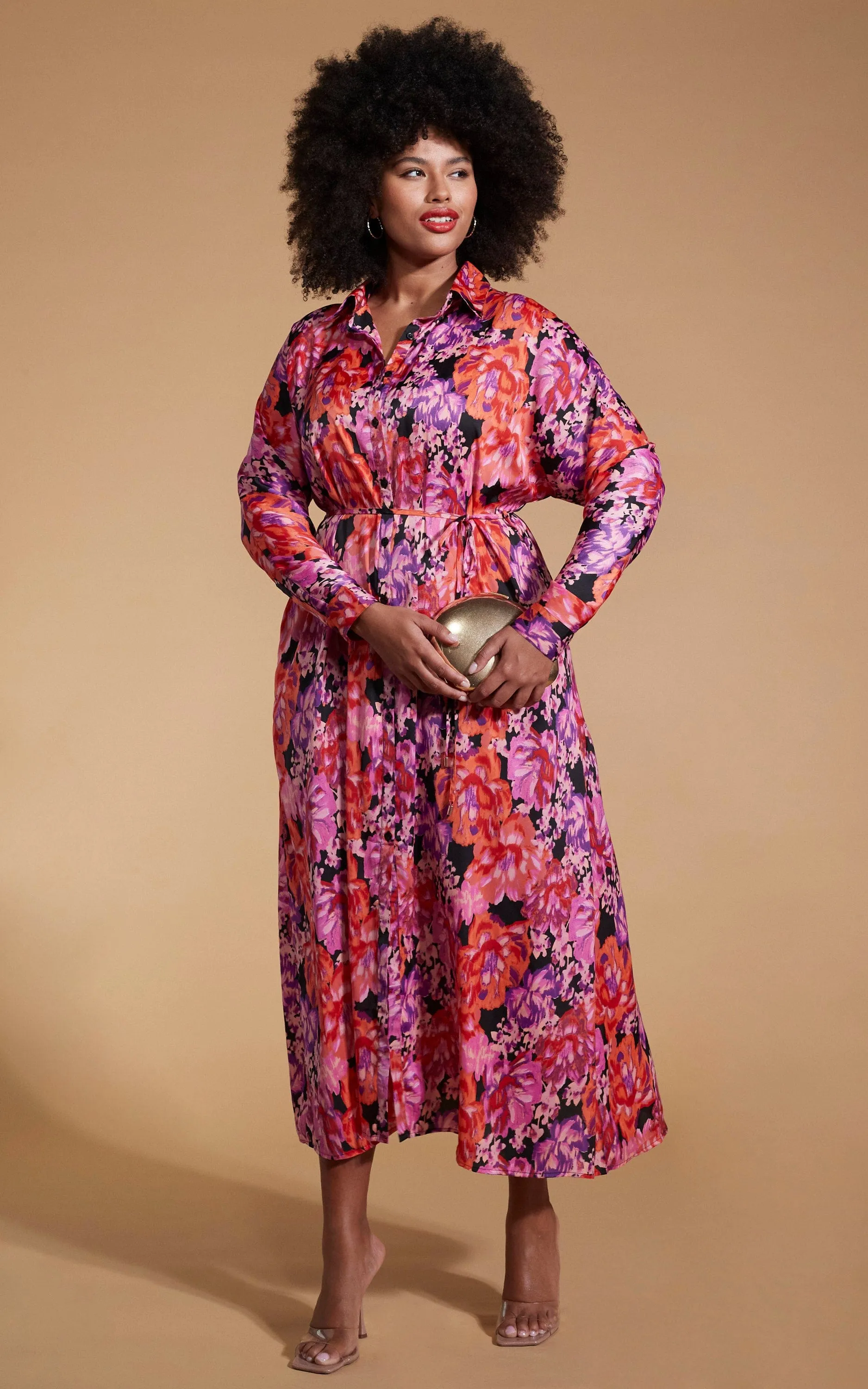 Paris Shirt Dress In Red & Lilac Floral - Extended Sizing
