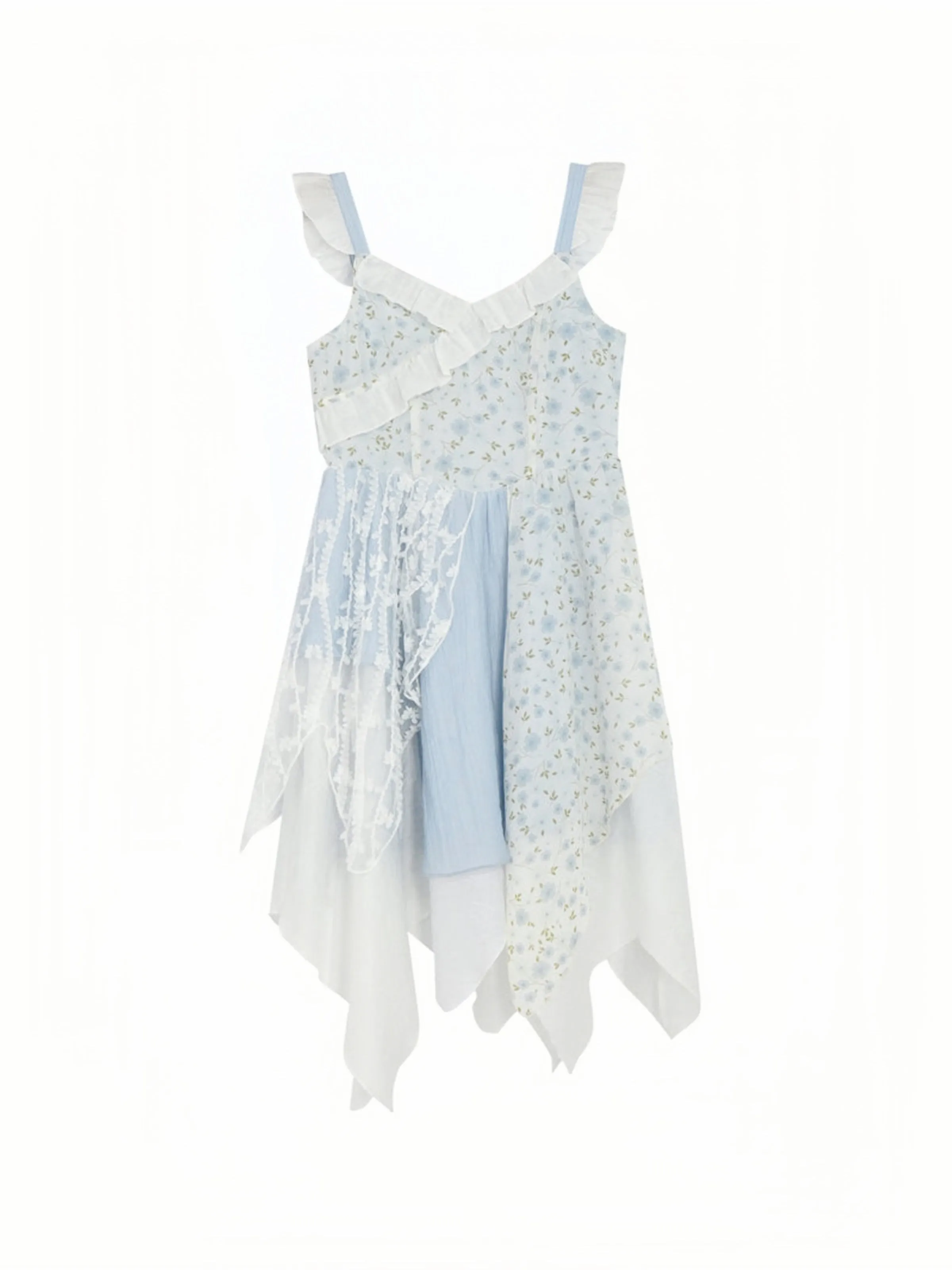 Pastoral Girl Irregular Sling Dress, Camisole & Skirt