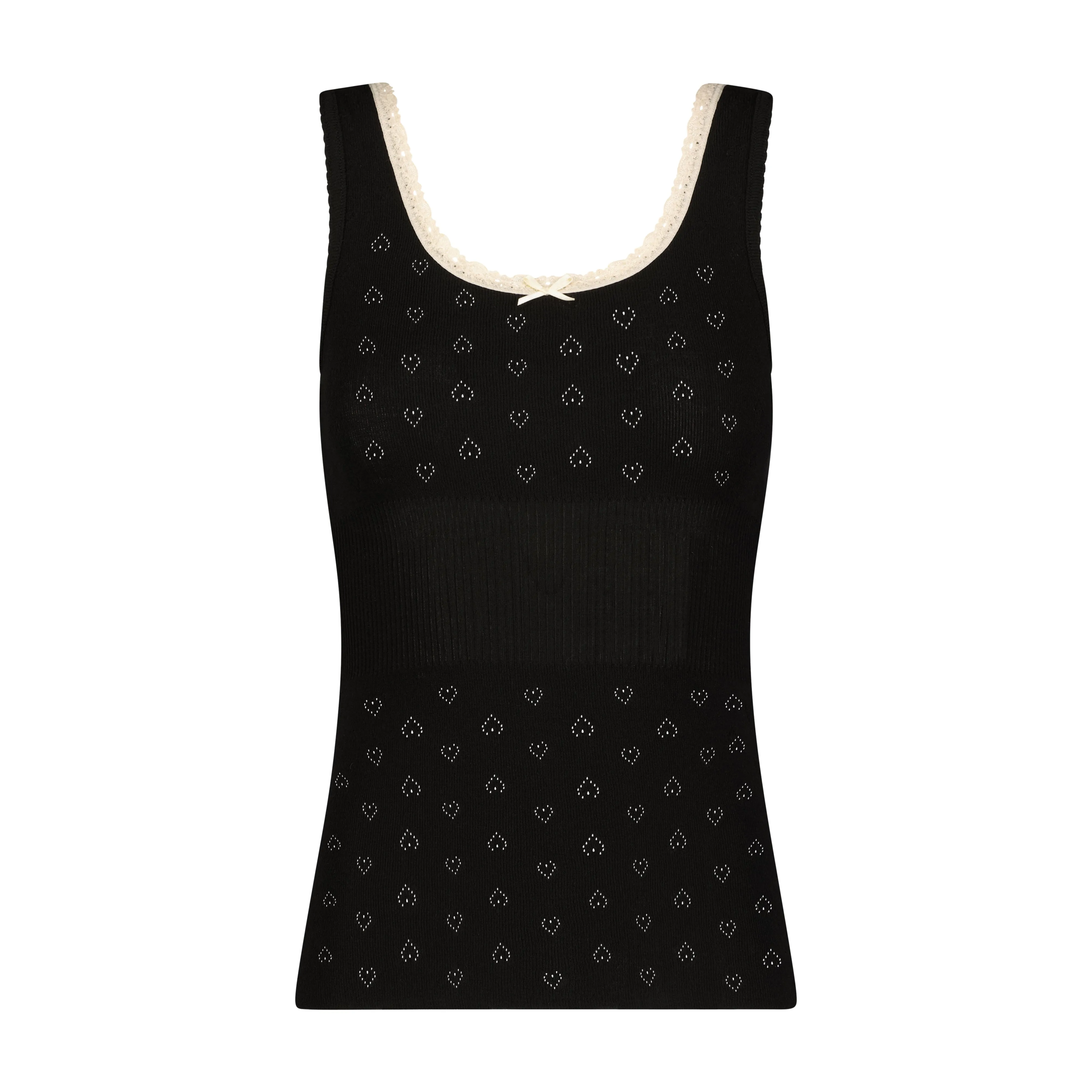 Polkadot Black VIntage Hearts CHARLOTTE TANK w Ecru Cluny Lace