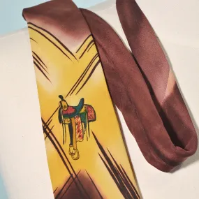 SOLD Vintage 40s/50s Saddle, Western Style Hand Painted Silk Tie