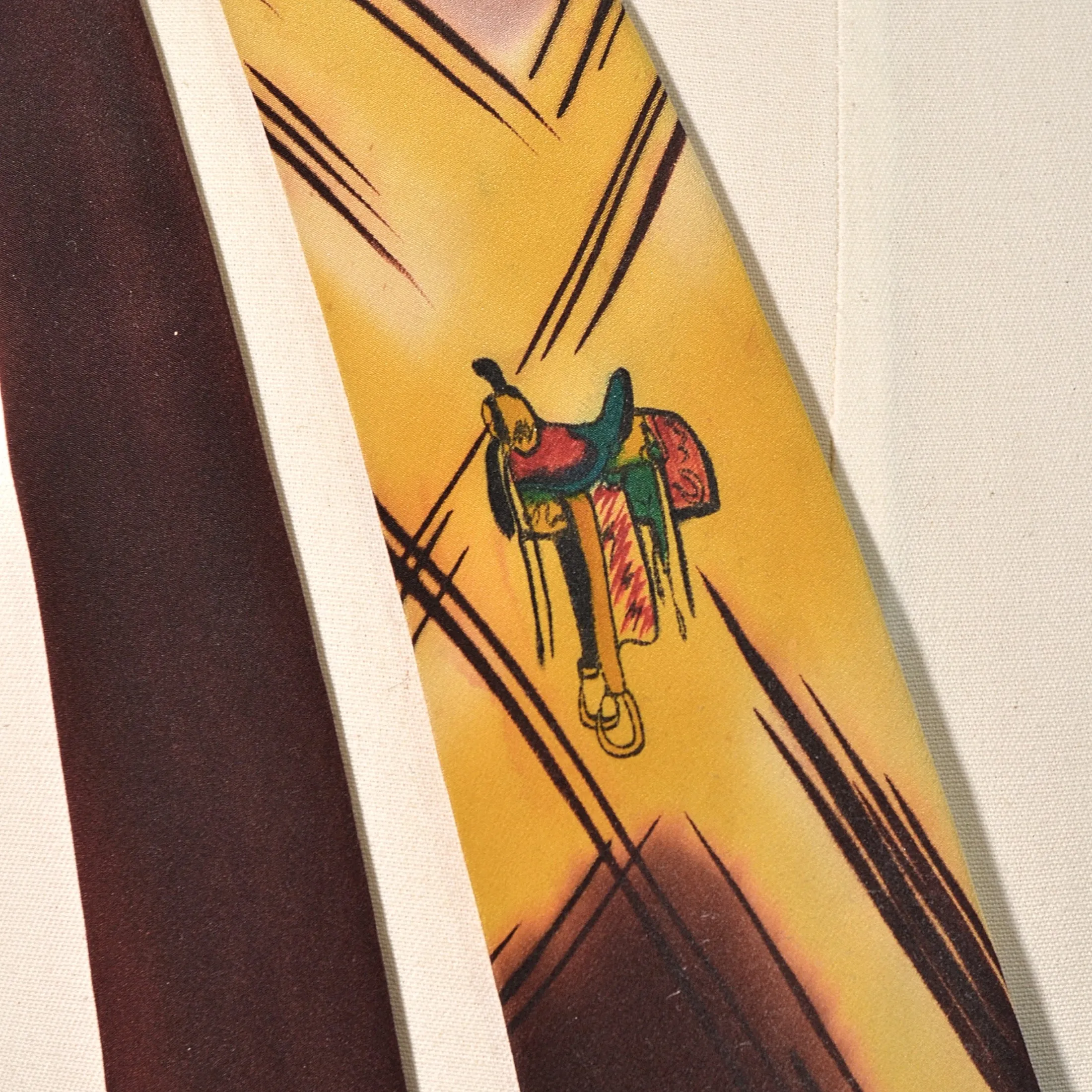SOLD Vintage 40s/50s Saddle, Western Style Hand Painted Silk Tie