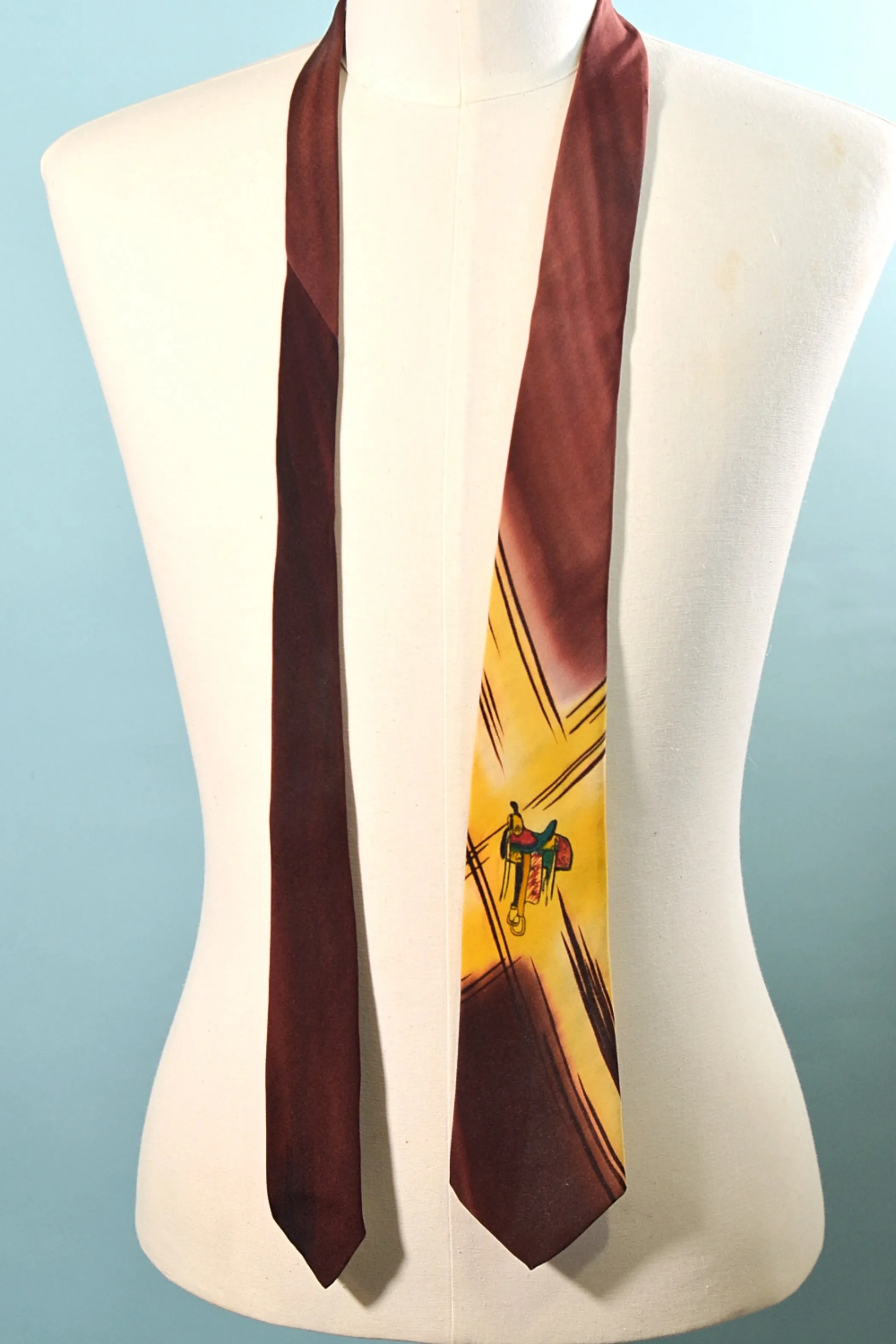 SOLD Vintage 40s/50s Saddle, Western Style Hand Painted Silk Tie