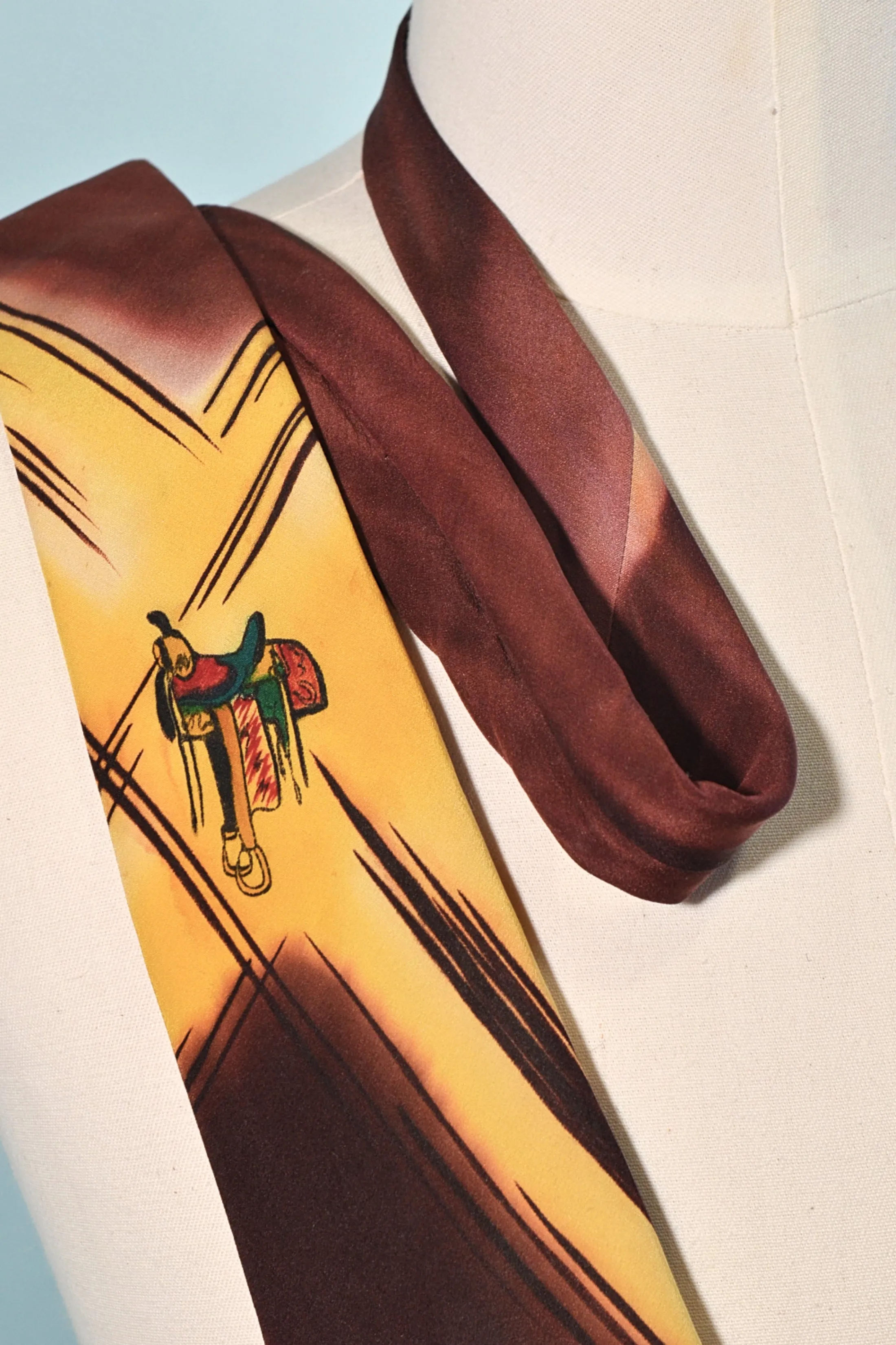 SOLD Vintage 40s/50s Saddle, Western Style Hand Painted Silk Tie