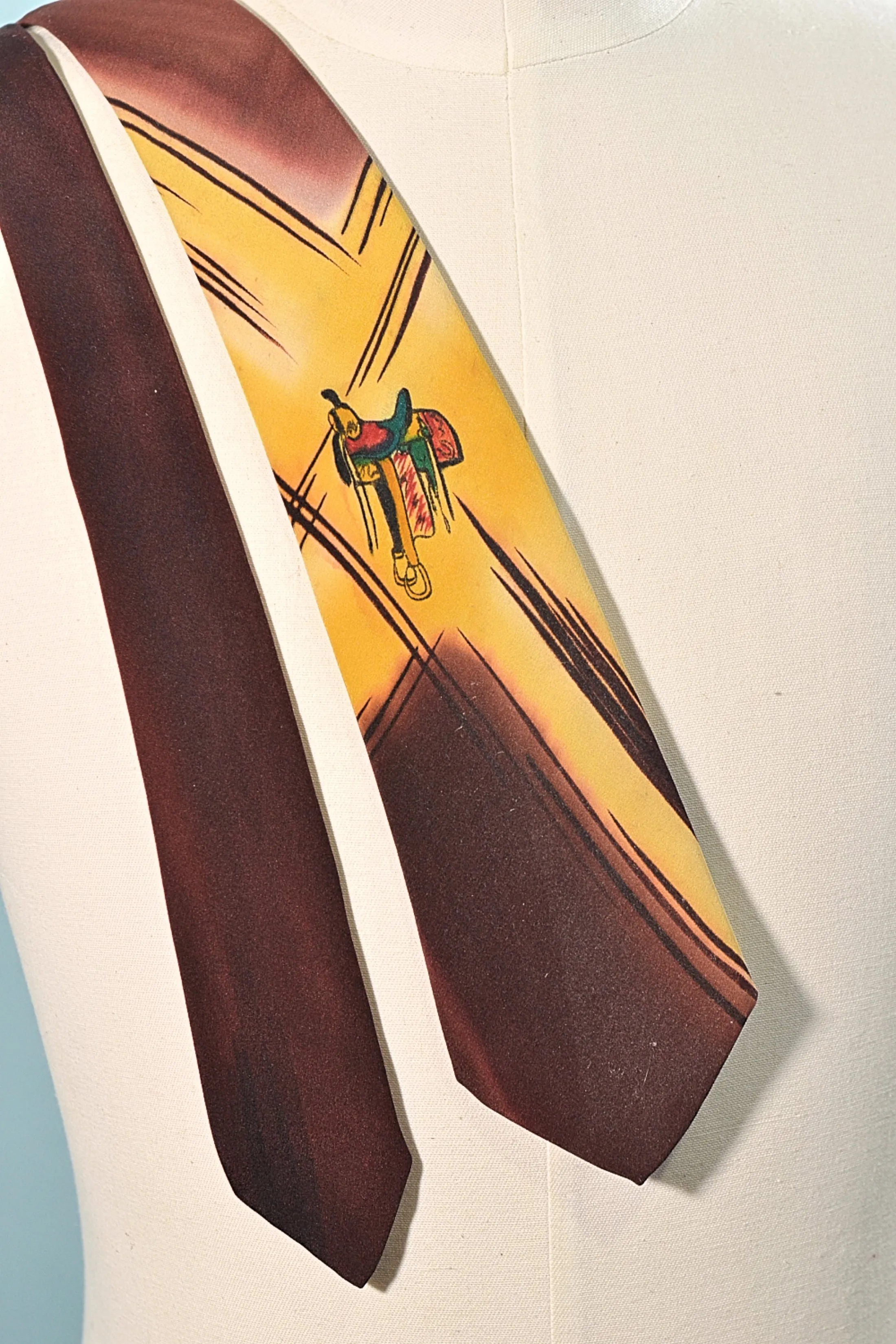 SOLD Vintage 40s/50s Saddle, Western Style Hand Painted Silk Tie